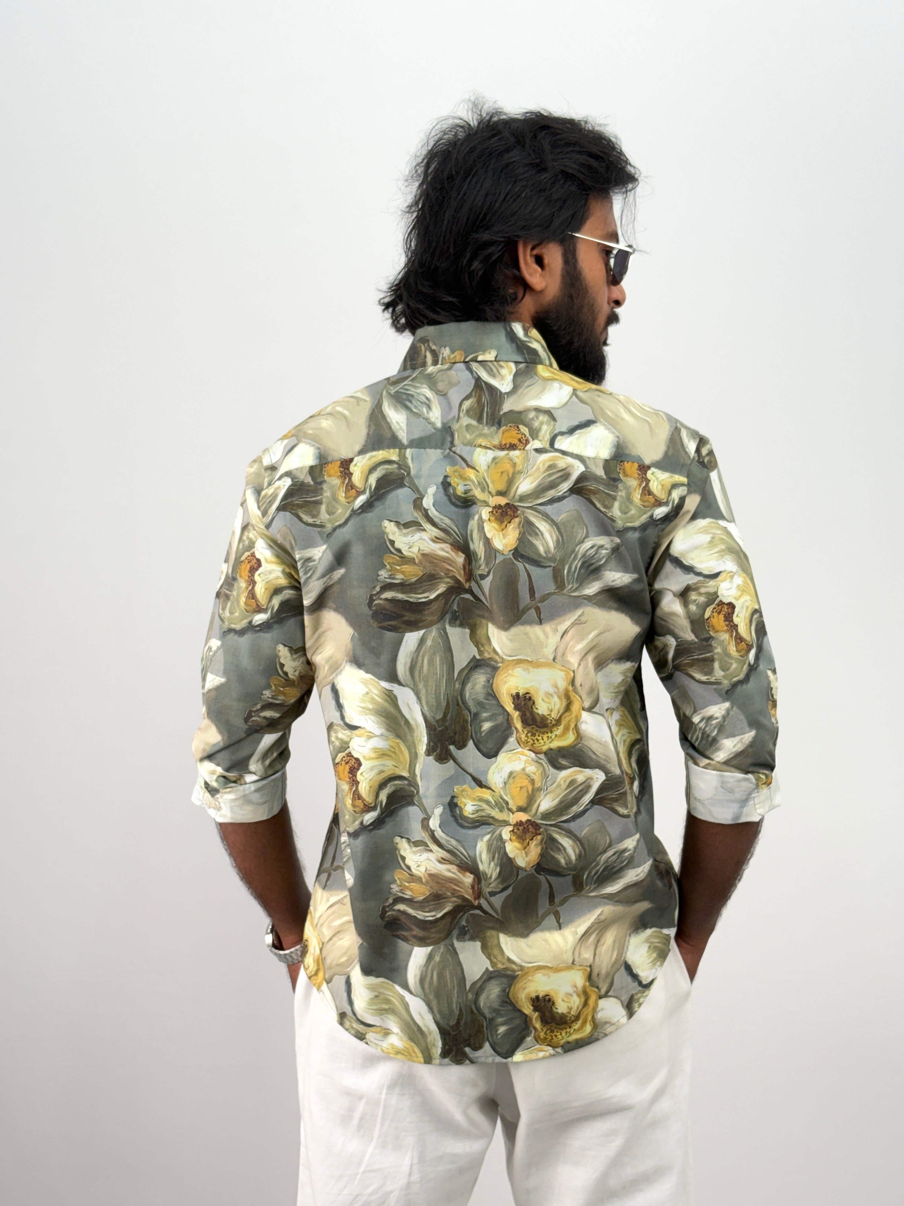 Green Linen Printed Shirt