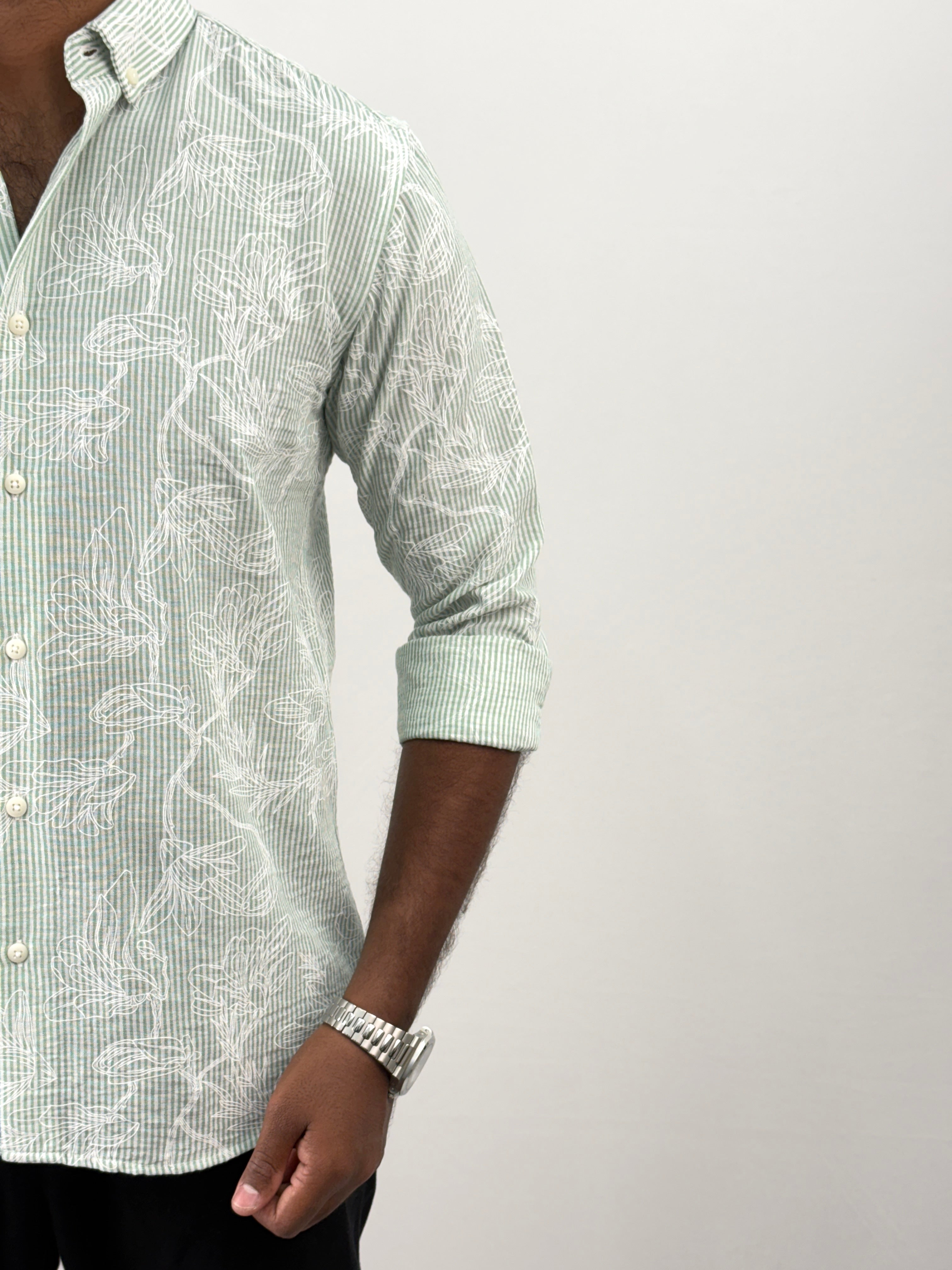 Green Printed Stripe Shirt