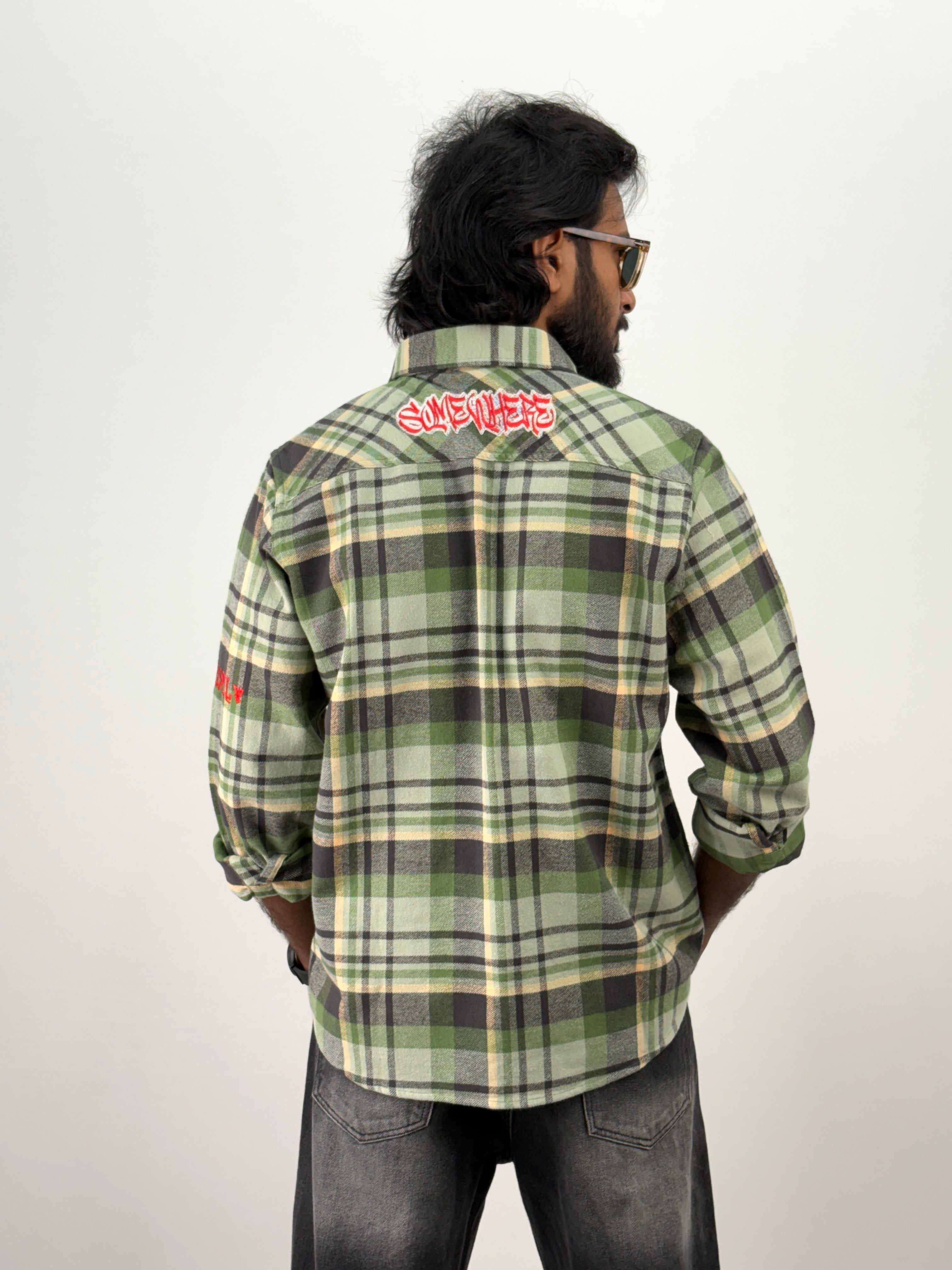 Green Embroidery Flannel Shirt