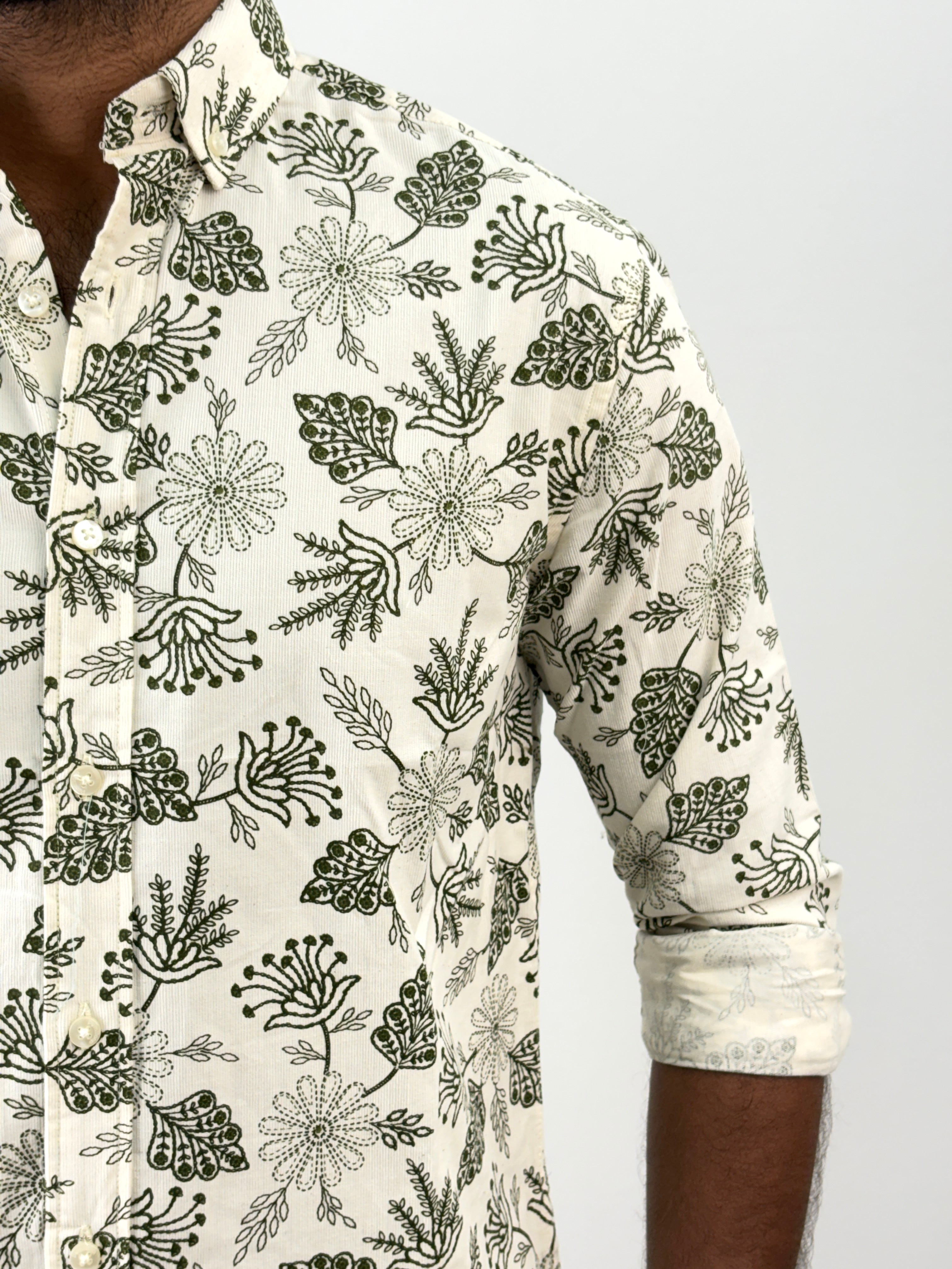Green Corduroy Printed Shirt