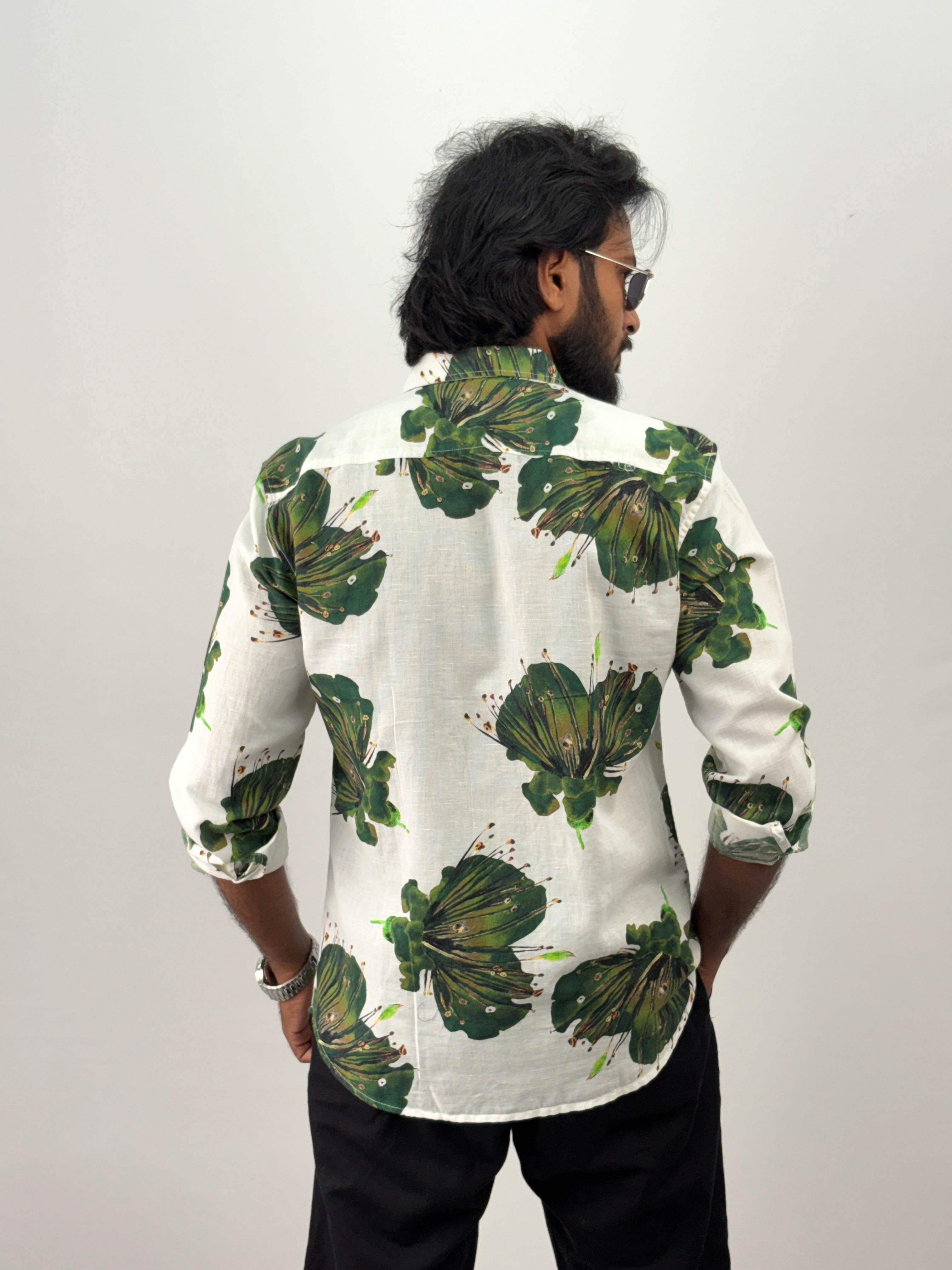 Green Linen Printed Shirt