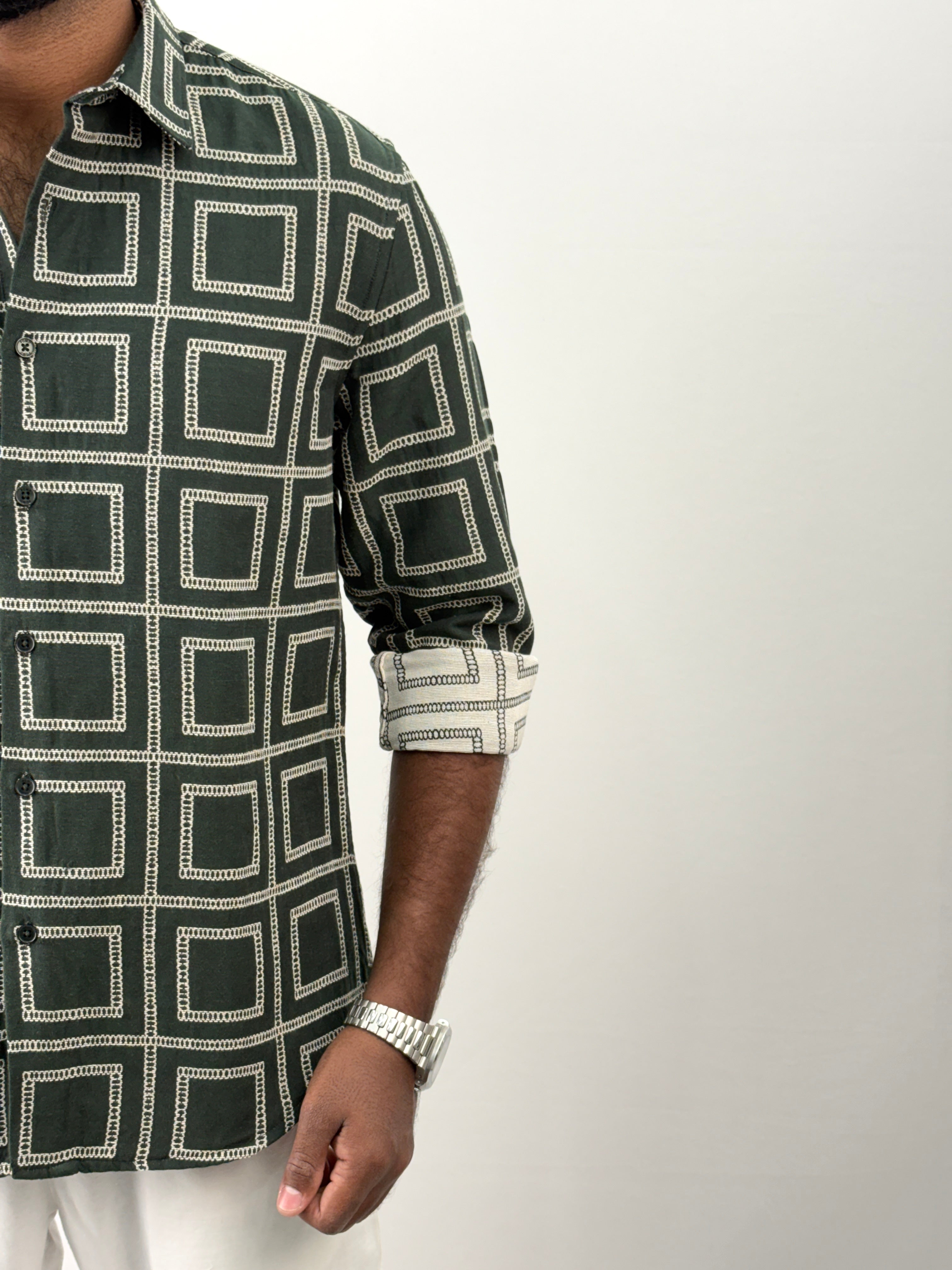 Green Geometric Jacquard Shirt