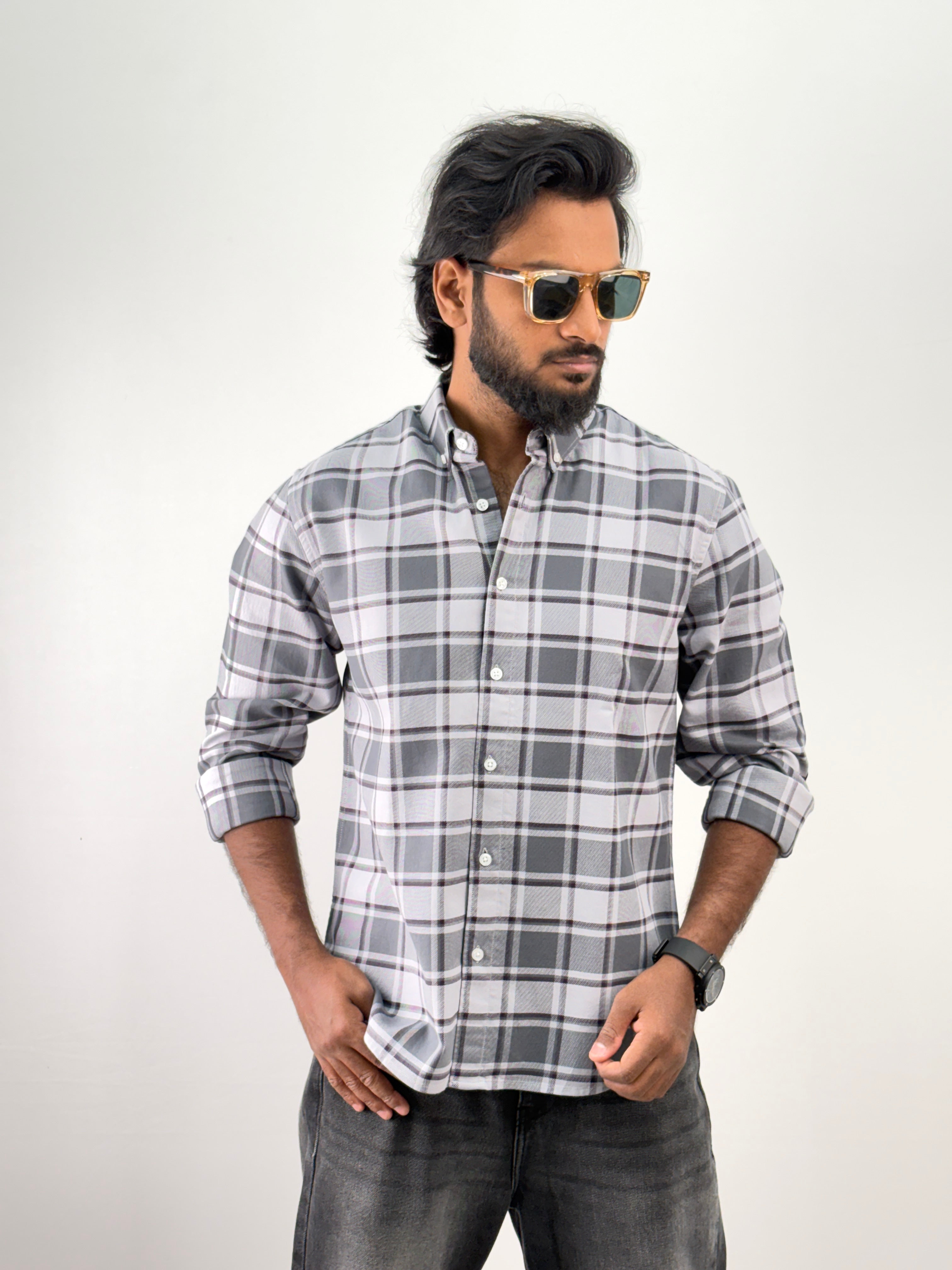 Grey Elbow Patch Flannel Shirt