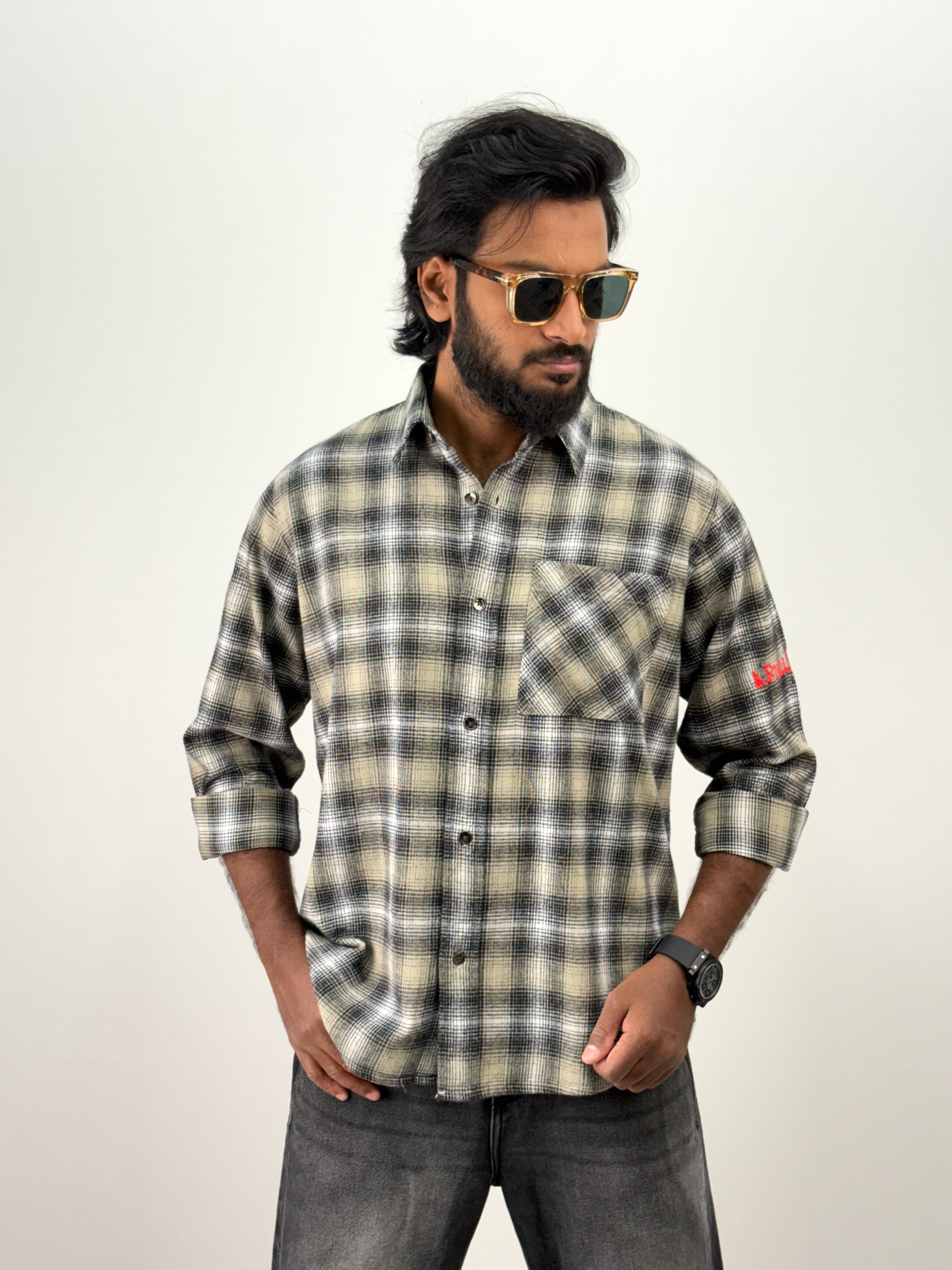 Grey Embroidery Flannel Shirt