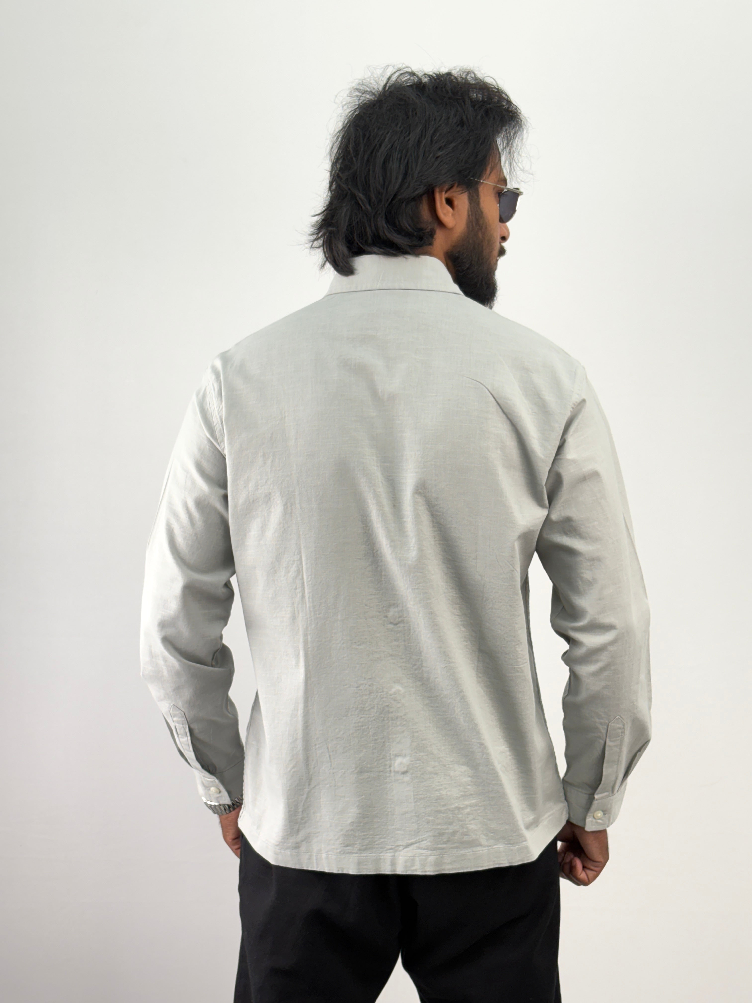 Grey Linen Embroidery Shirt