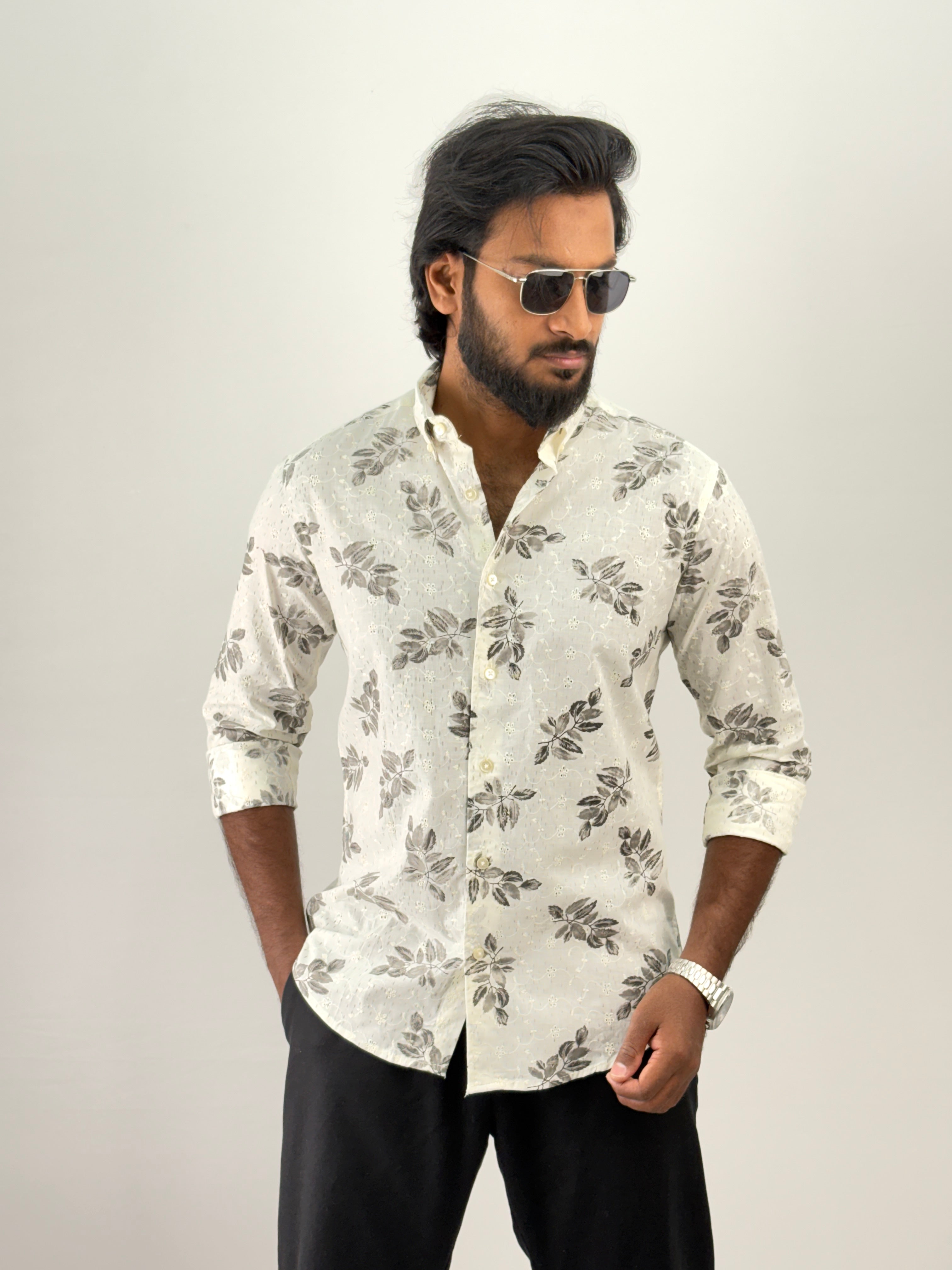 Grey Embroidery Printed Shirt