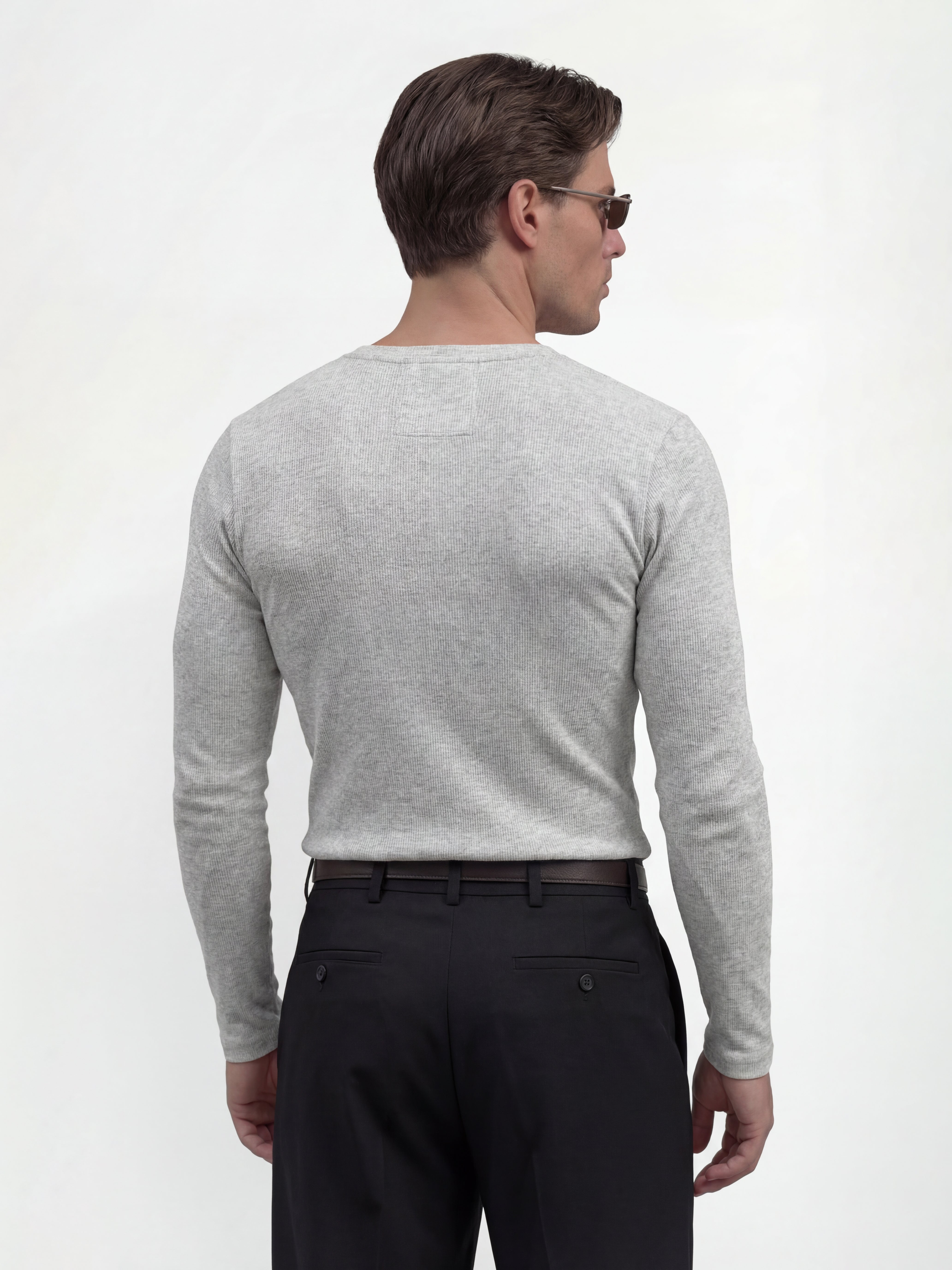 Grey Ribbed Henley Long Sleeve T-Shirt