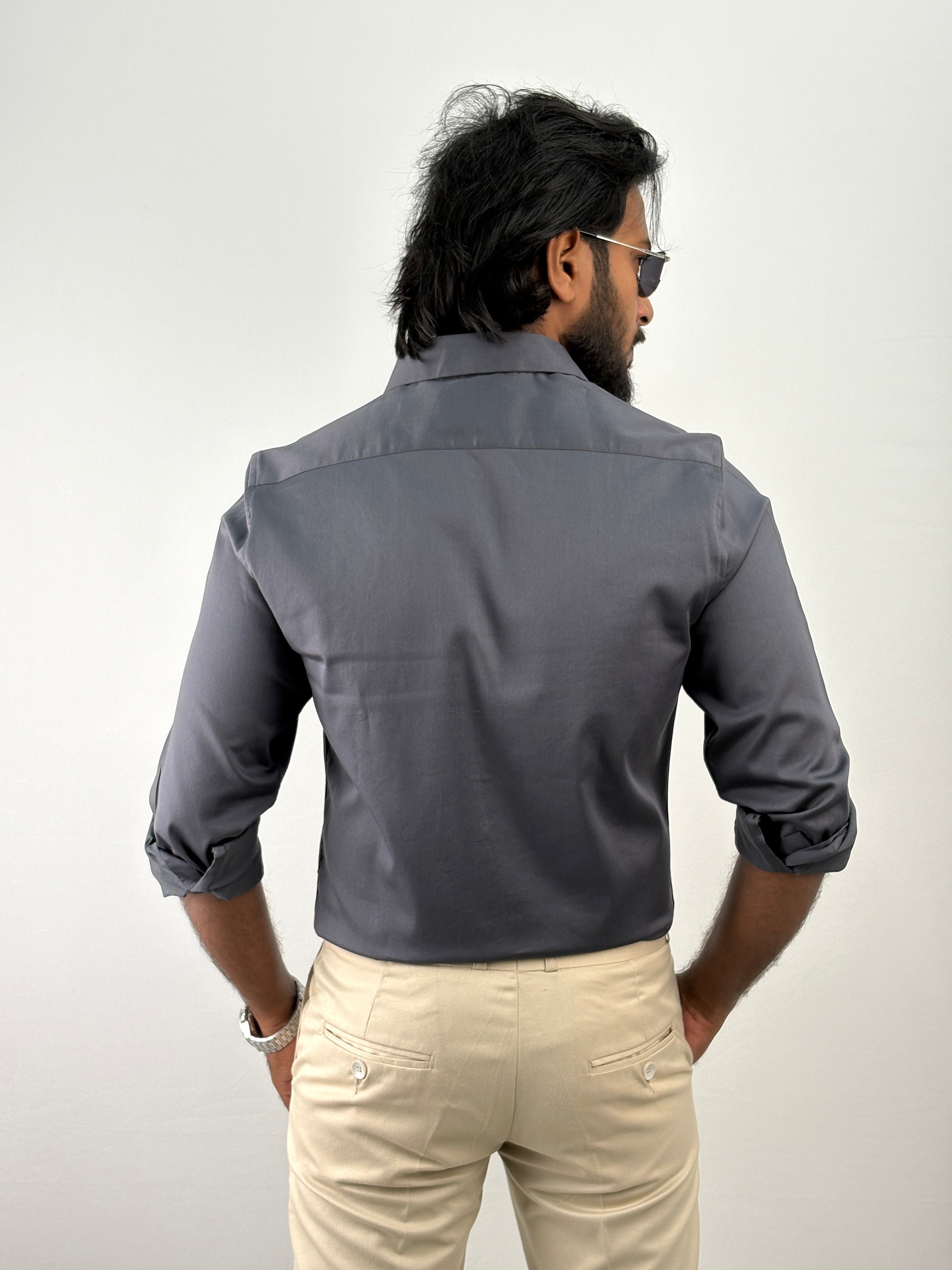 Grey Designer Embroidery Stone Work Shirt 1