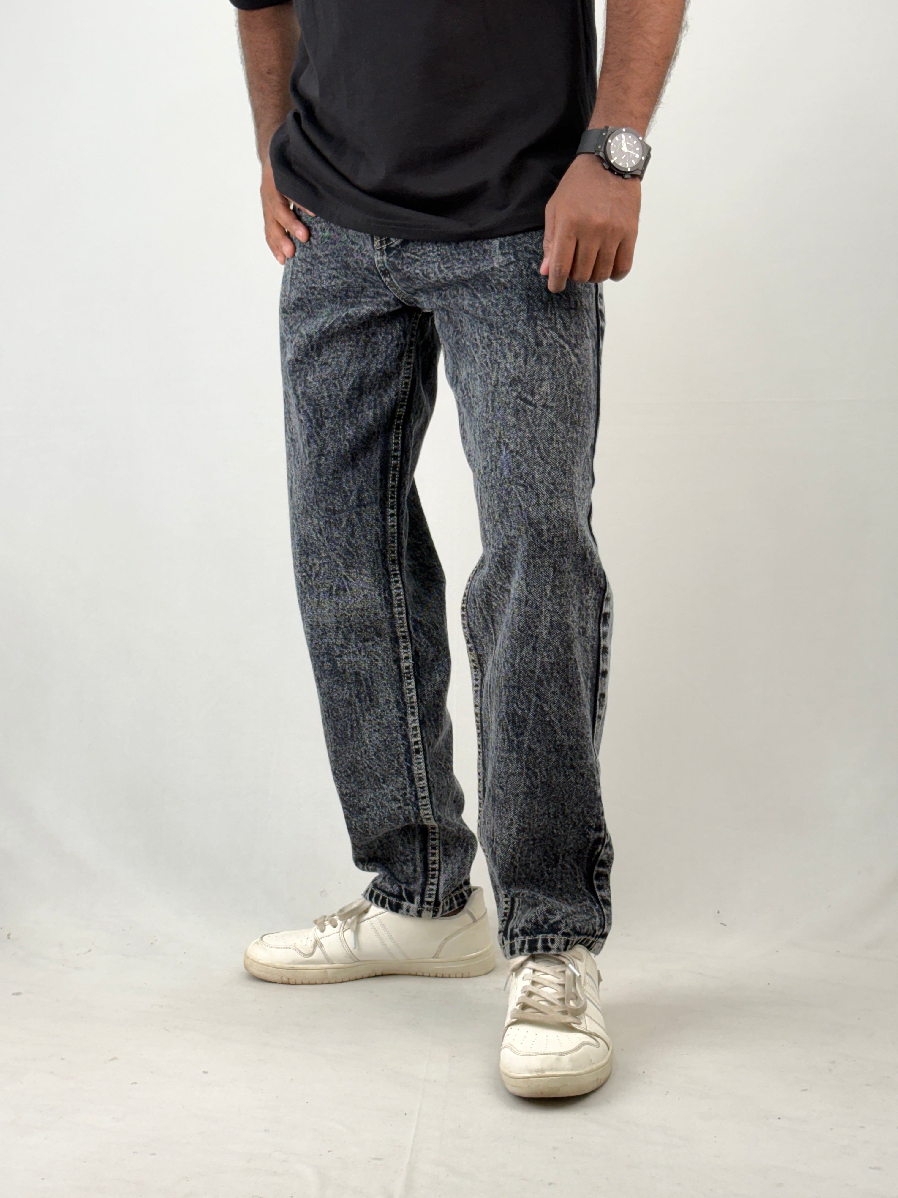 Dark Grey Acid Wash Semi Baggy Jean