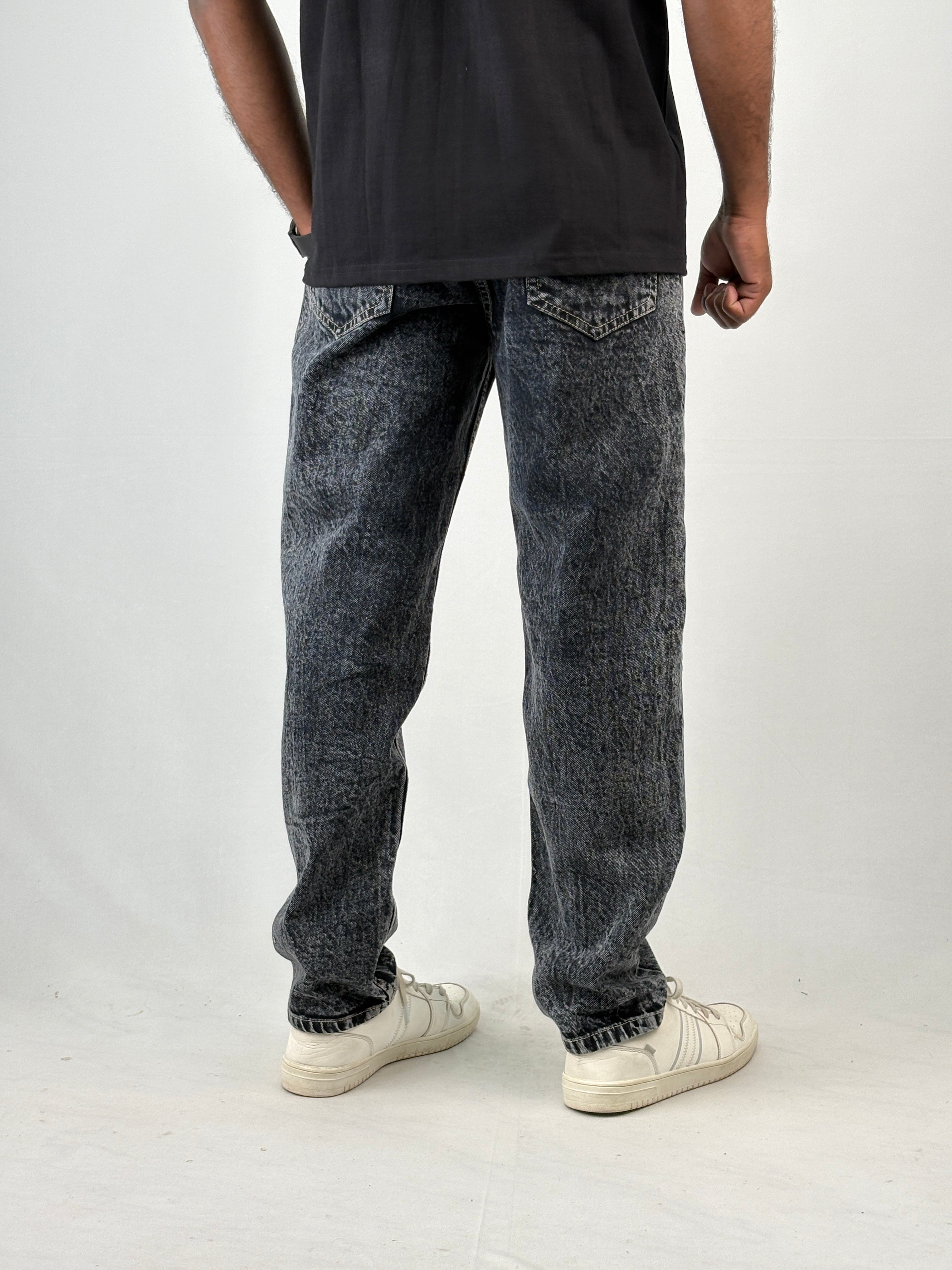 Dark Grey Acid Wash Semi Baggy Jean