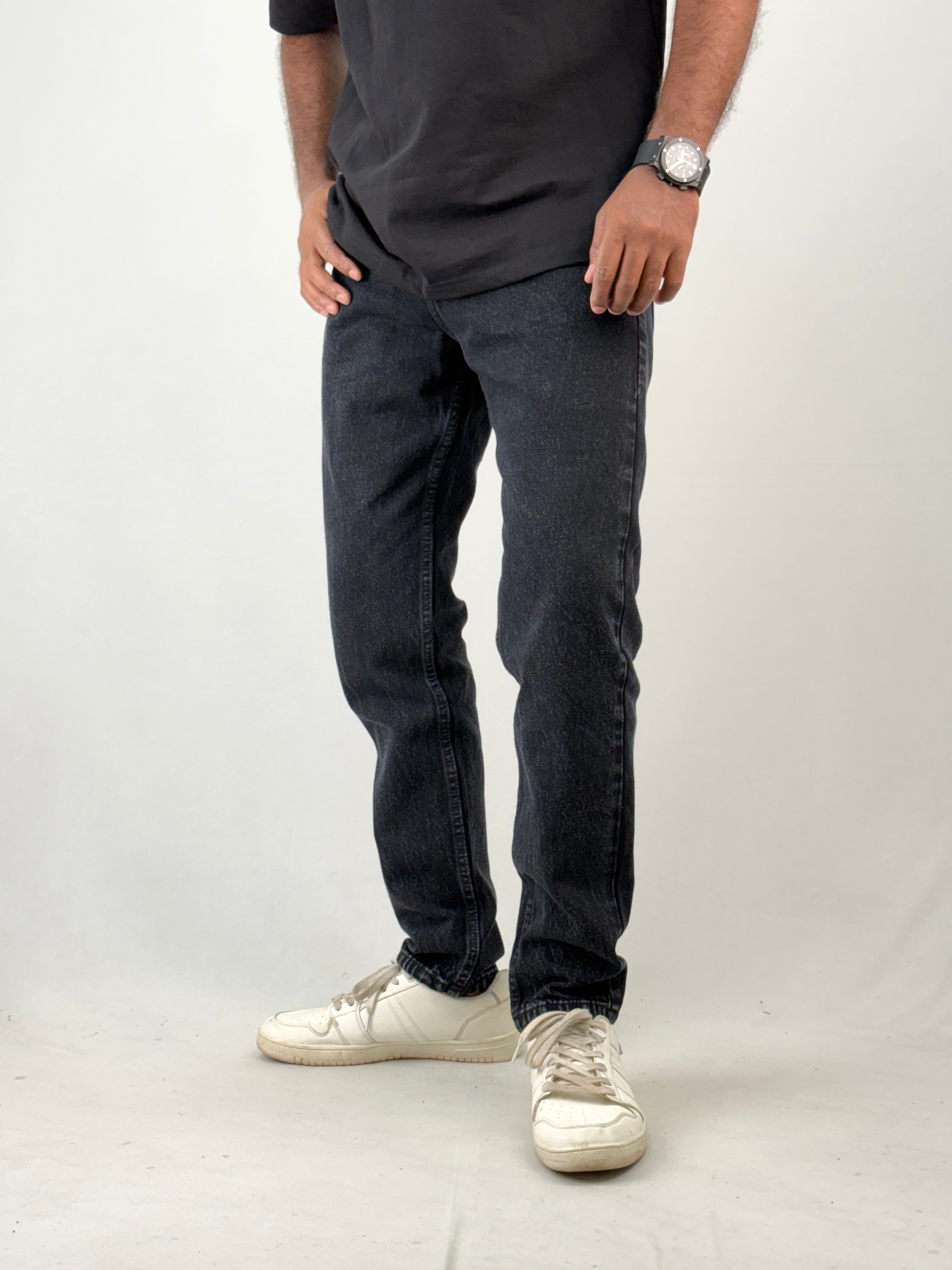 Black Acid Wash Semi Baggy Jean
