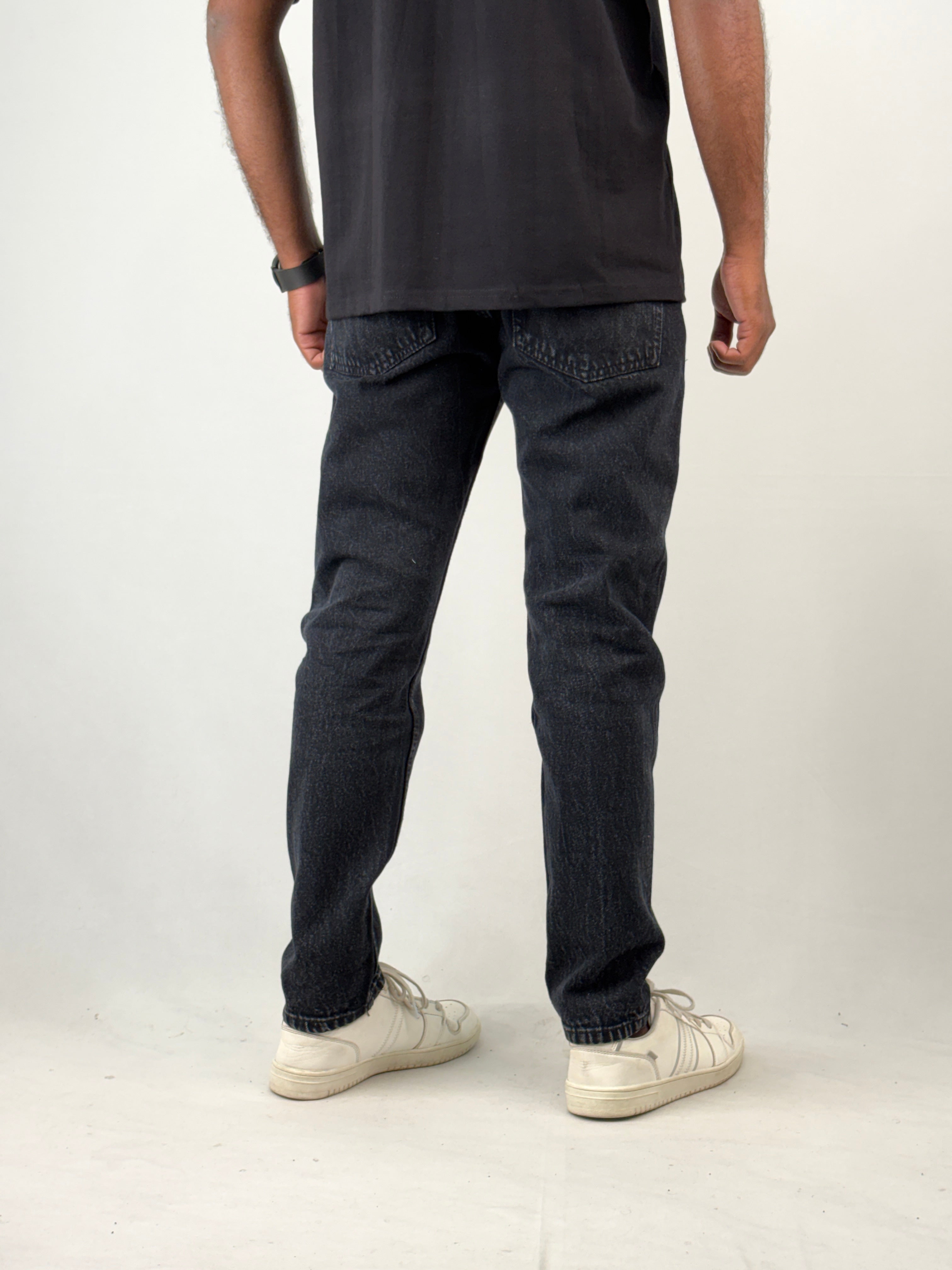 Black Acid Wash Semi Baggy Jean