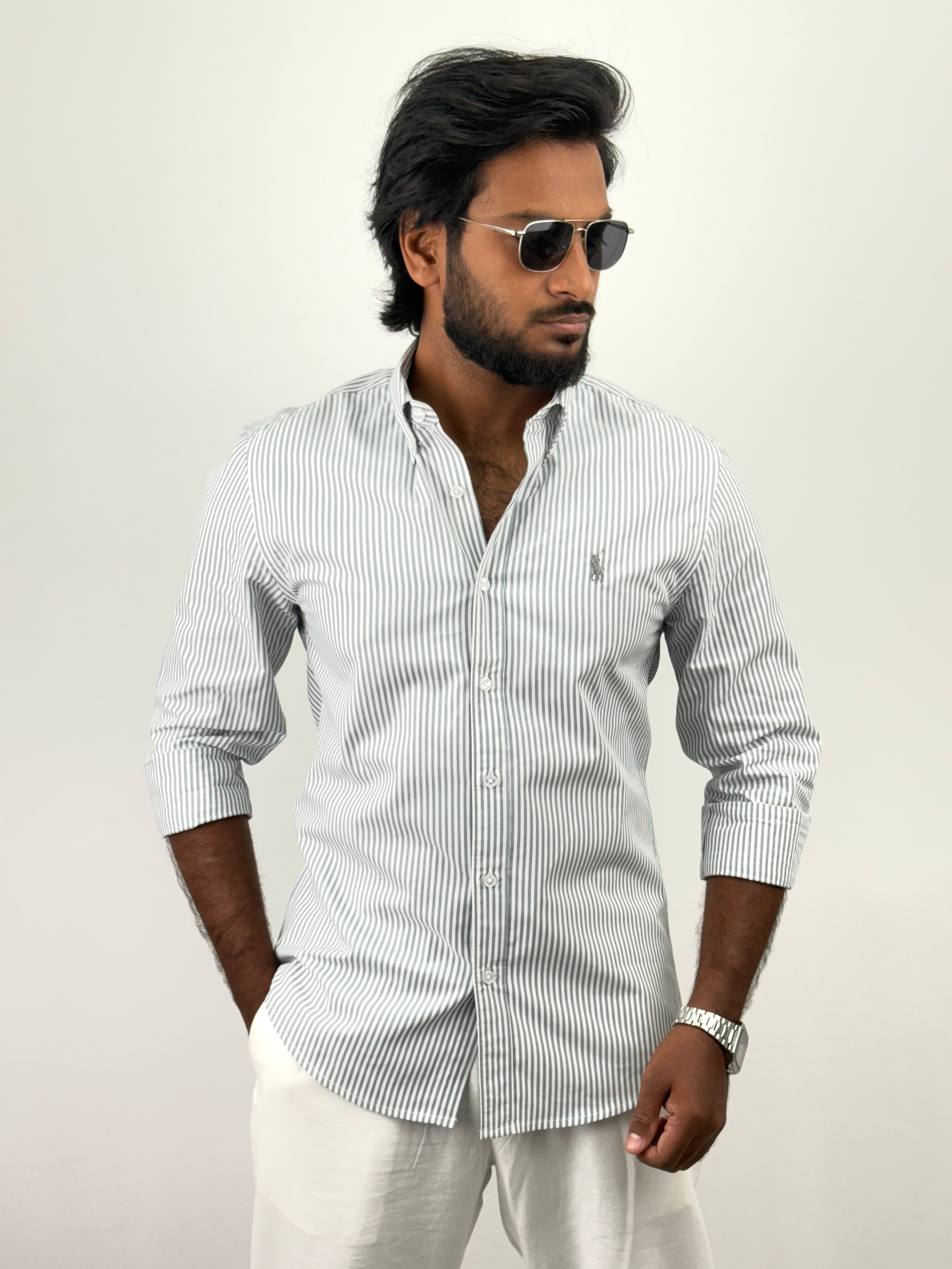 Dark Grey Pinstripe Shirts