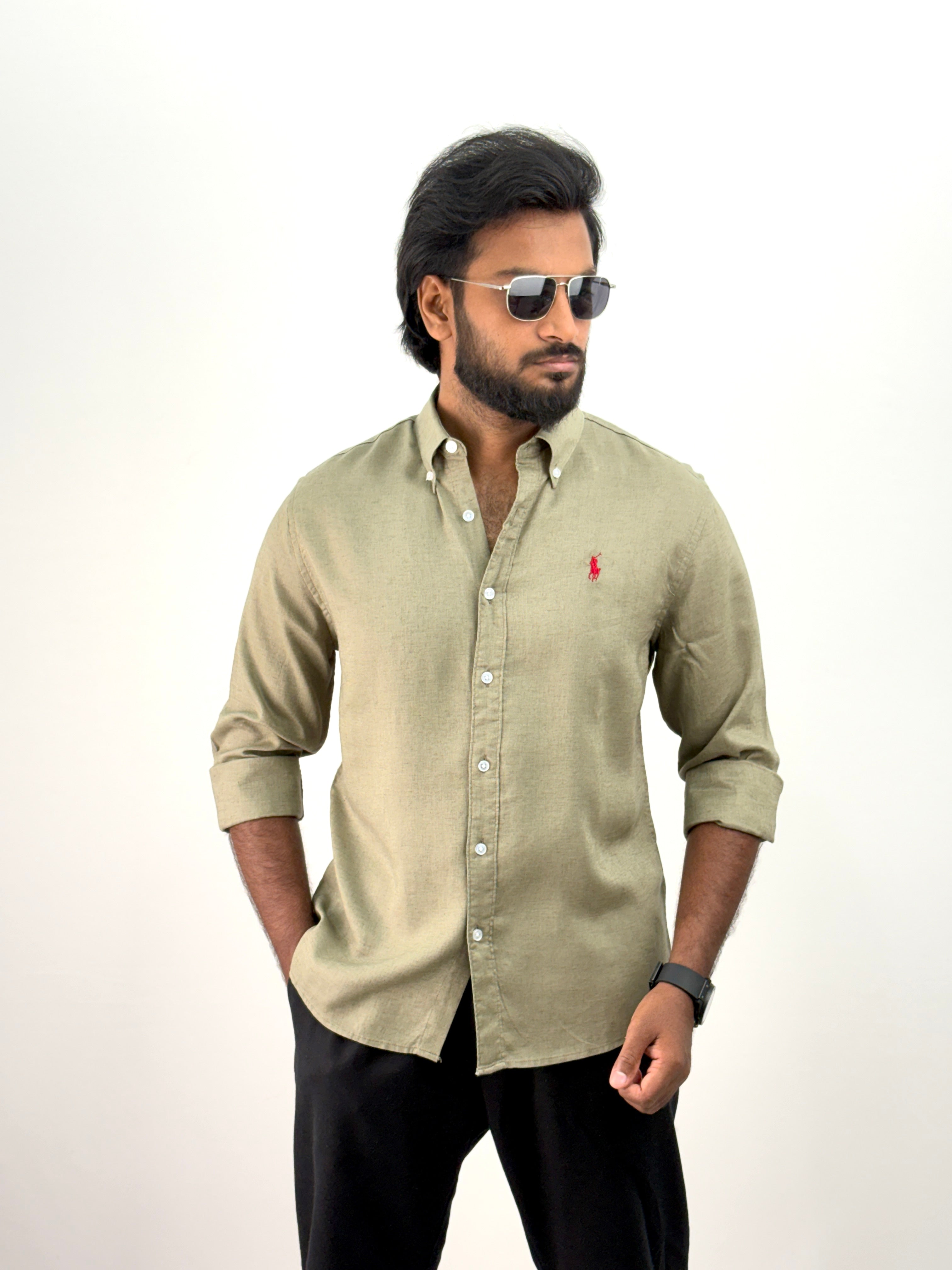 Olive Green Linen Shirt