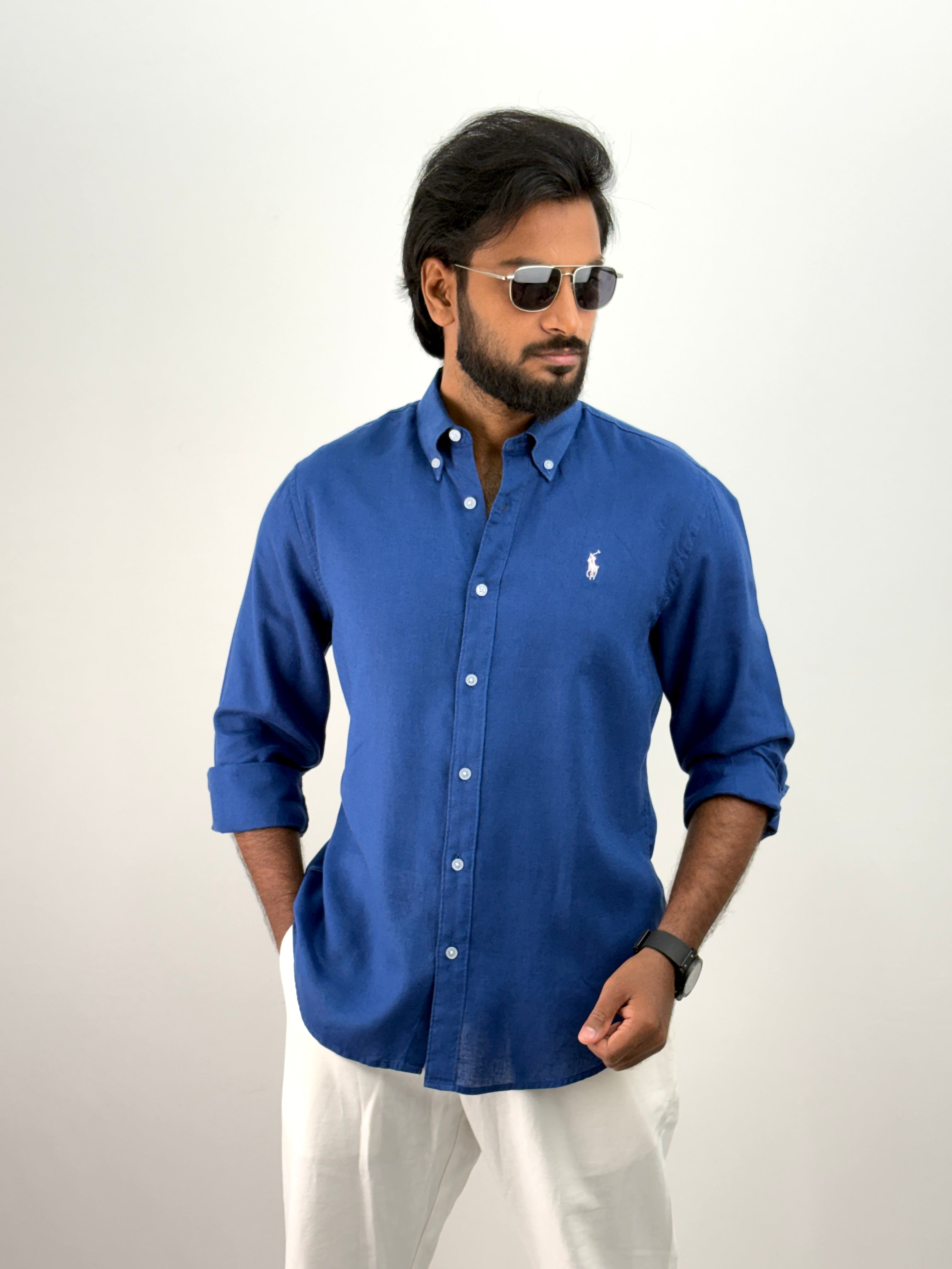 Royal Blue Linen Shirt