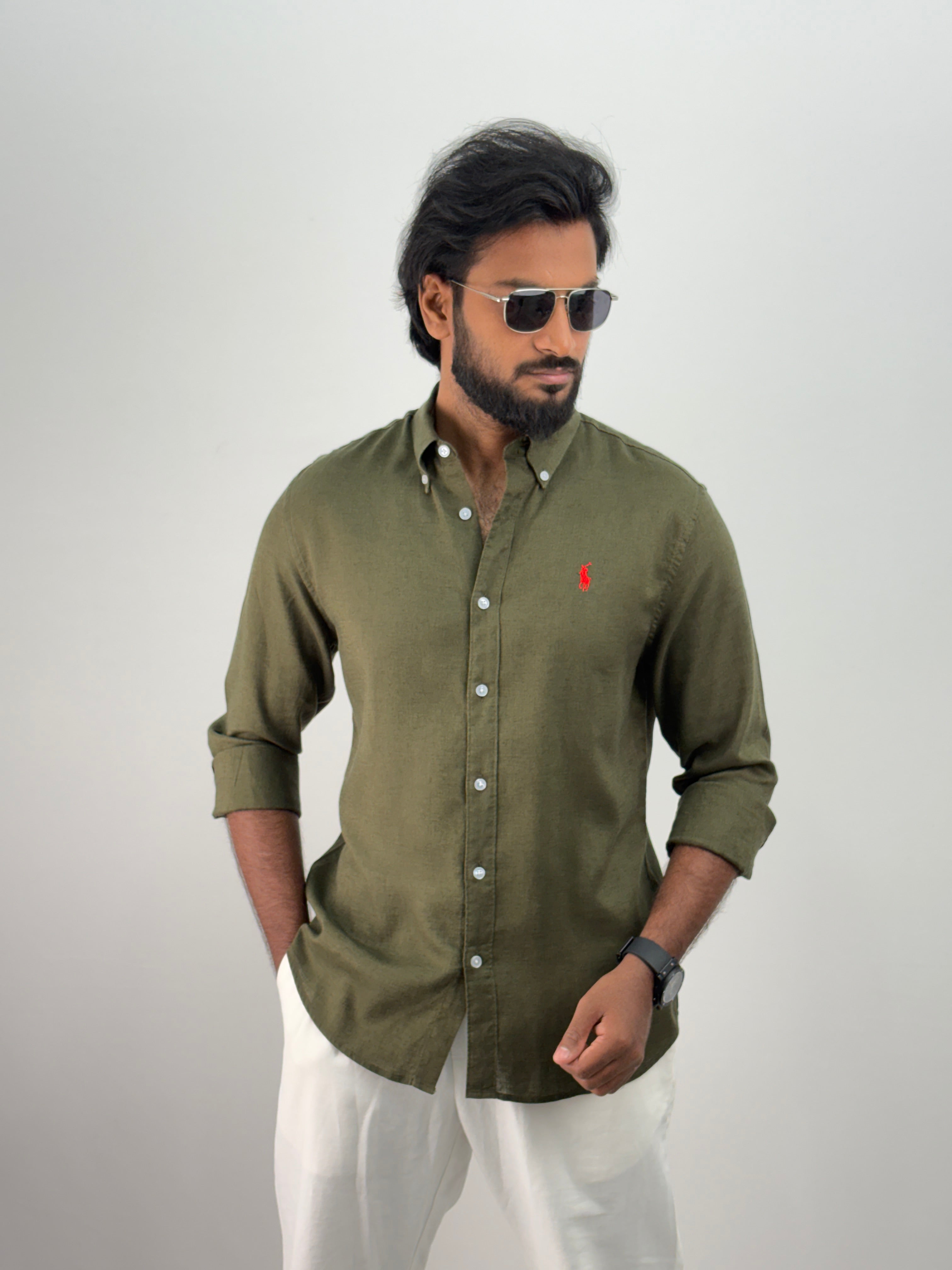 Dark Green Linen Shirt