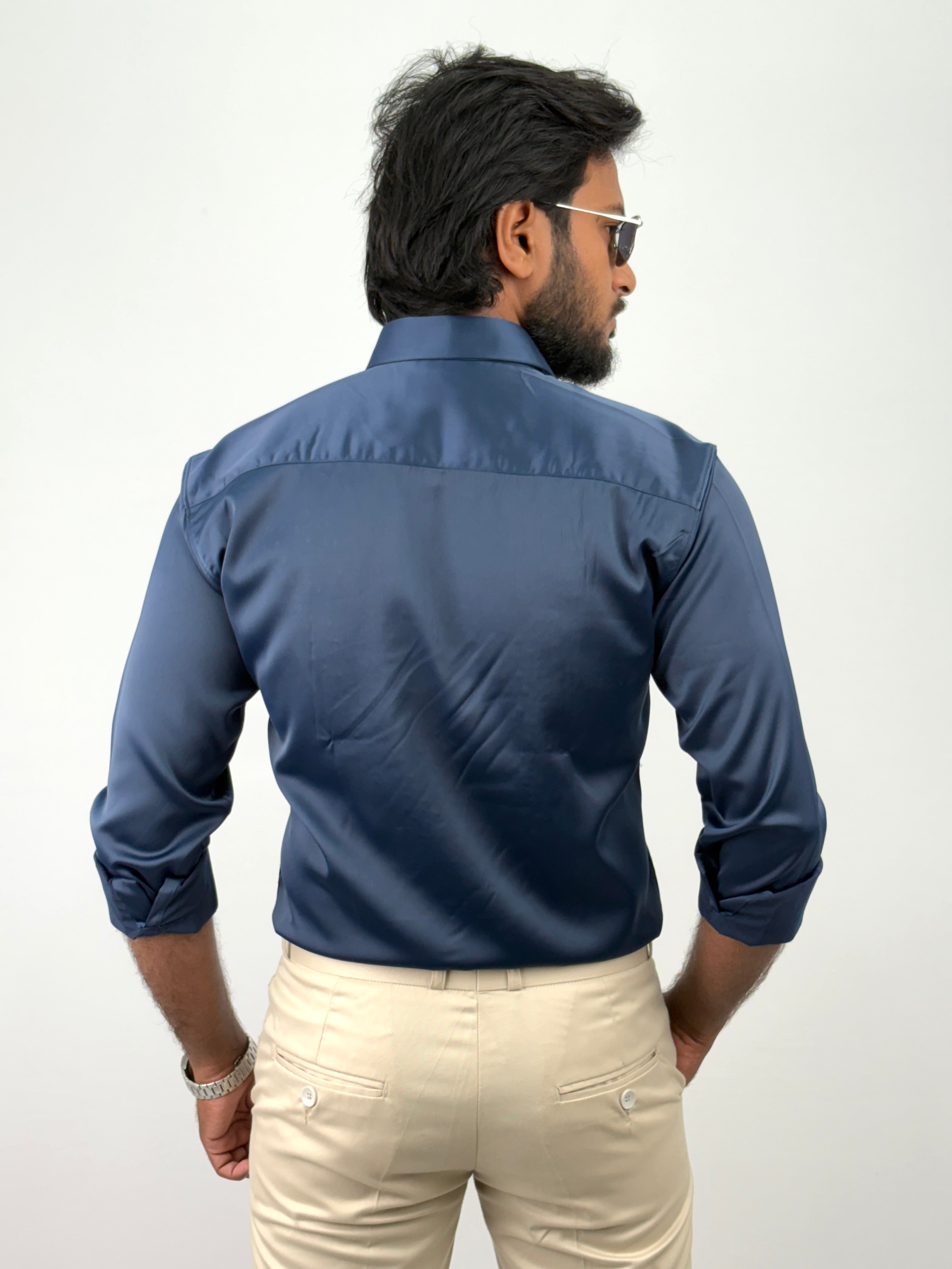Navy Designer Stone Work Shirt 2
