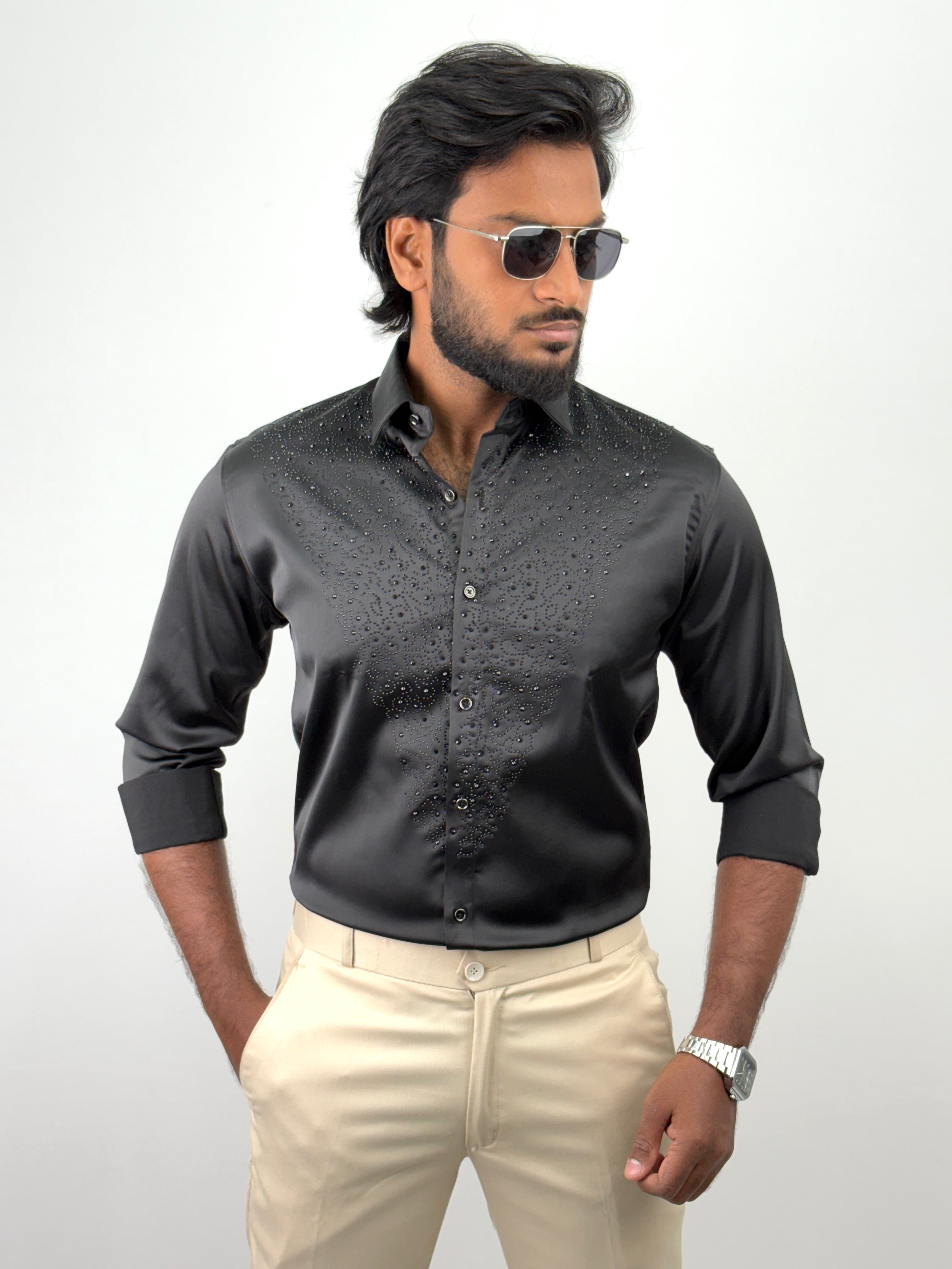 Black Designer Stone Work Shirt 2