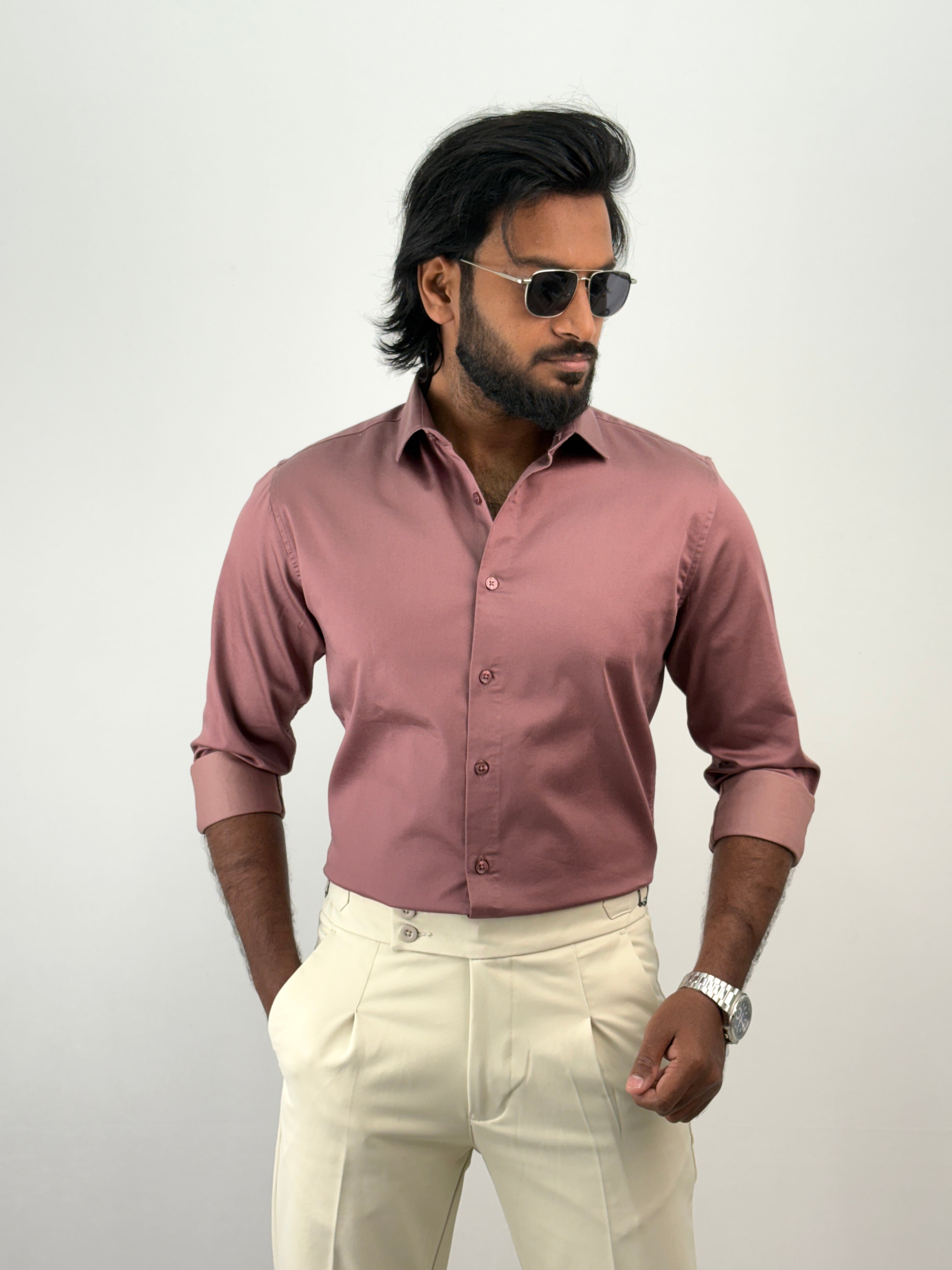 Dark Mauve Sateen Shirt 1