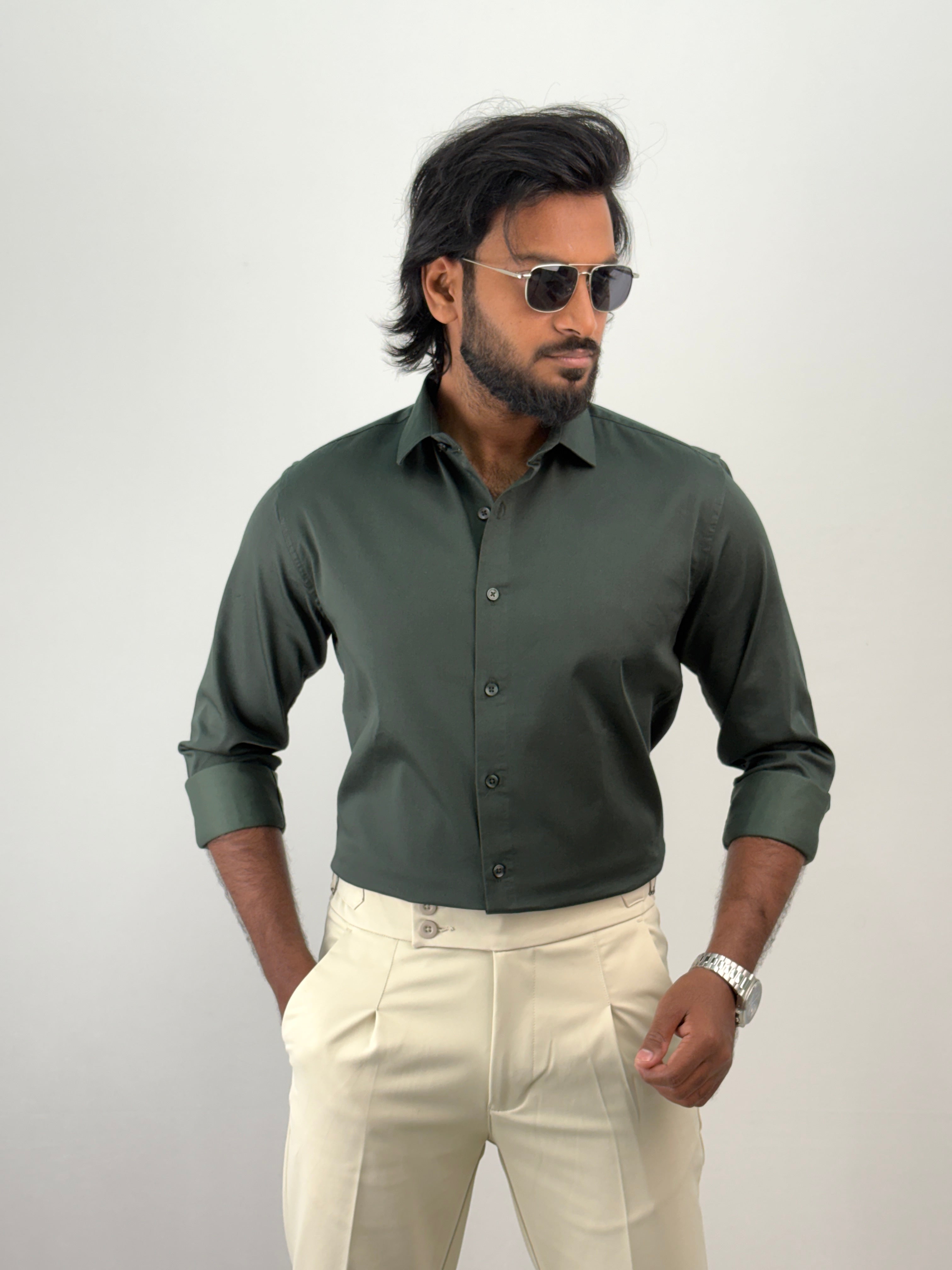 Dark Green Sateen Shirt 1
