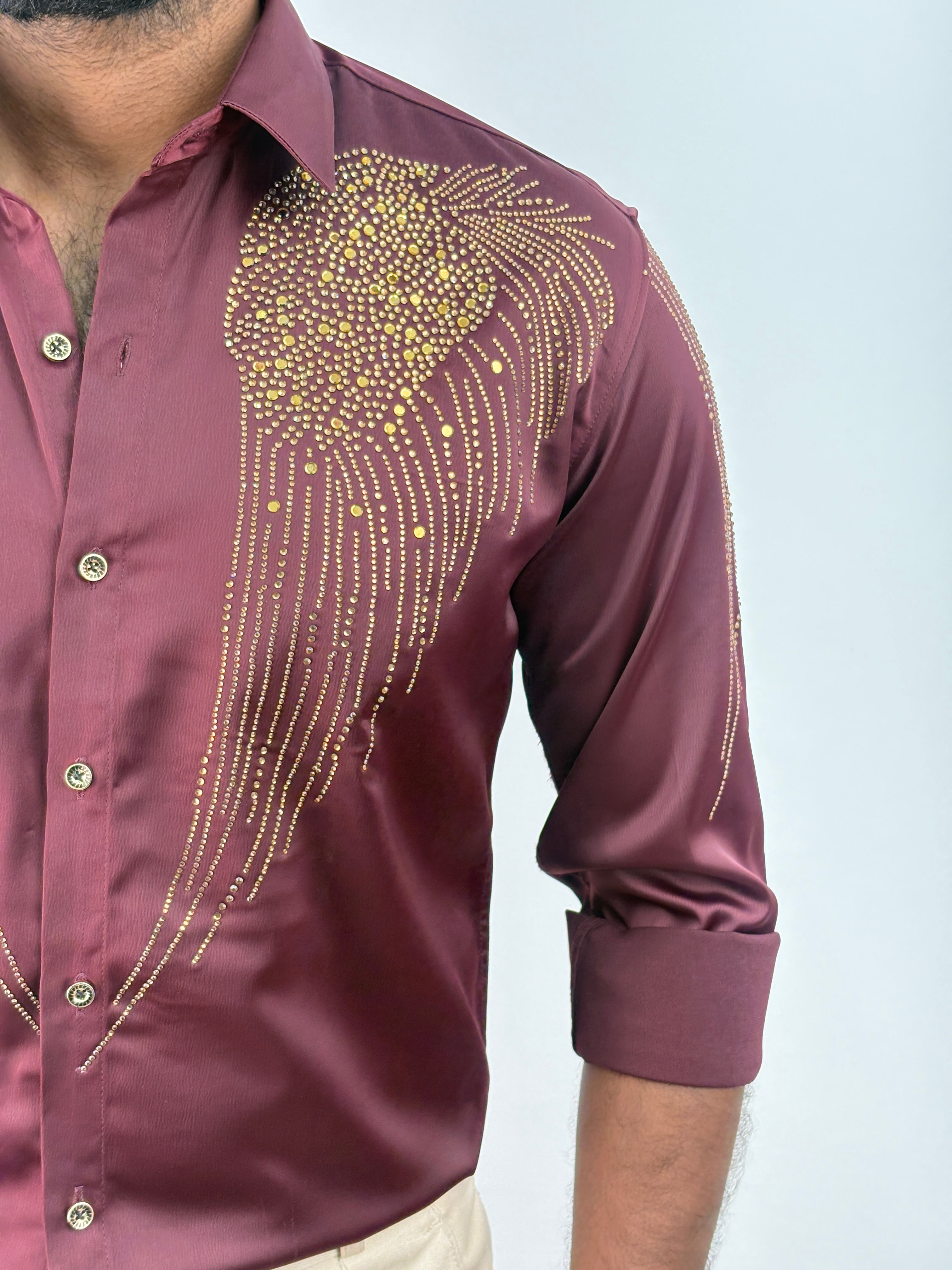 Maroon Designer Stone Work Shirt 19