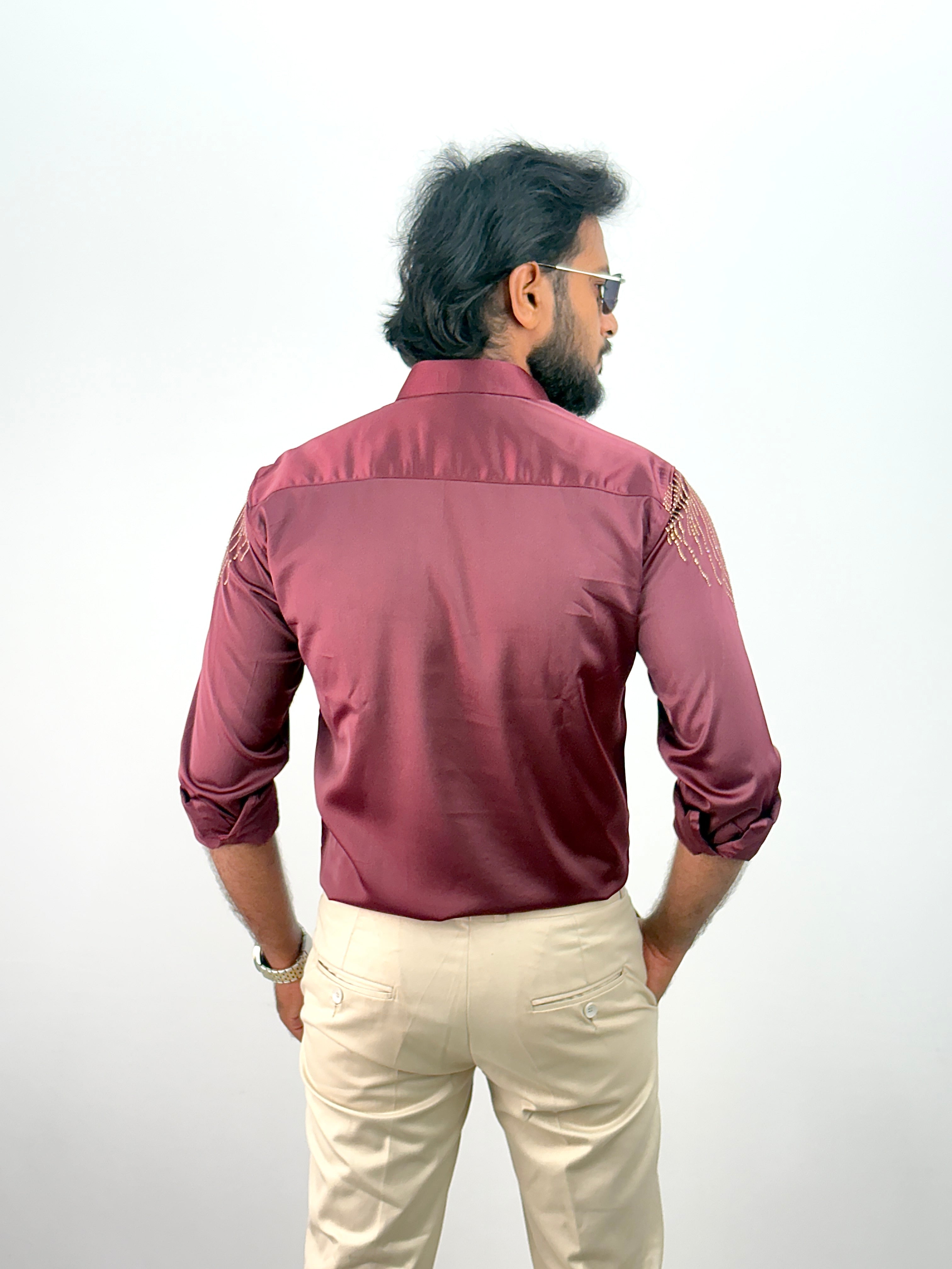 Maroon Designer Stone Work Shirt 19