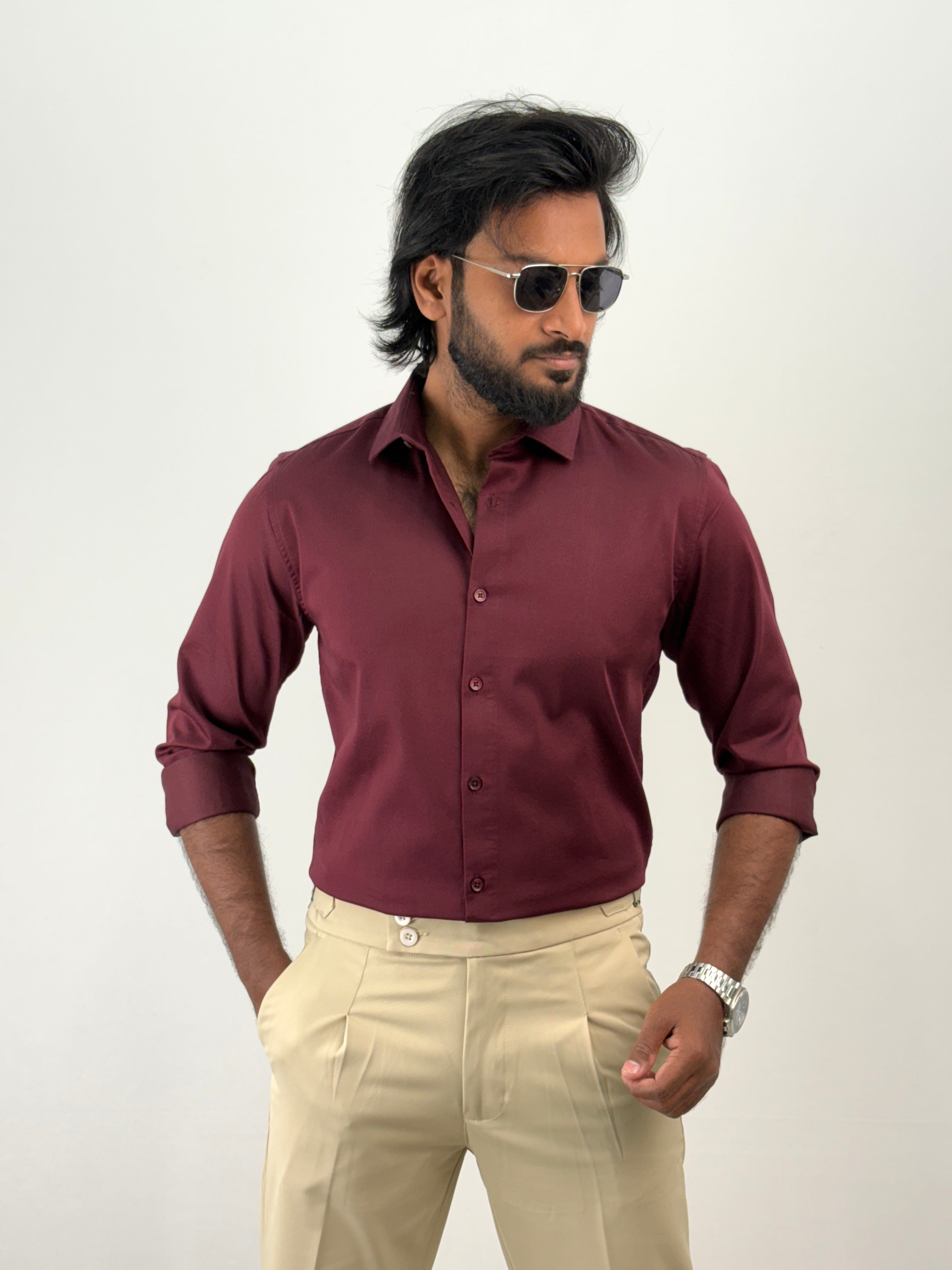 Maroon Sateen Shirt 1