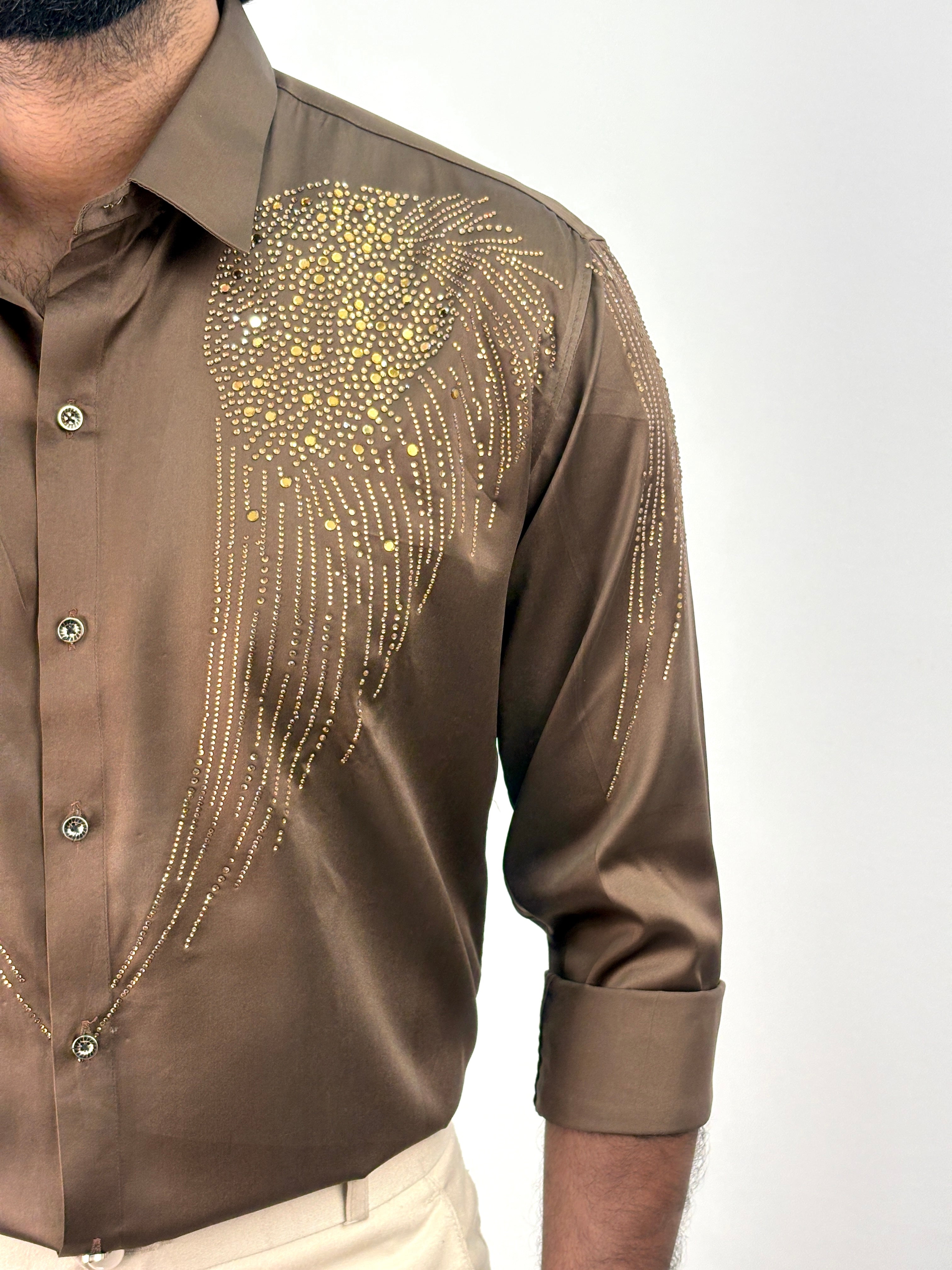 Brown Designer Stone Work Shirt 19