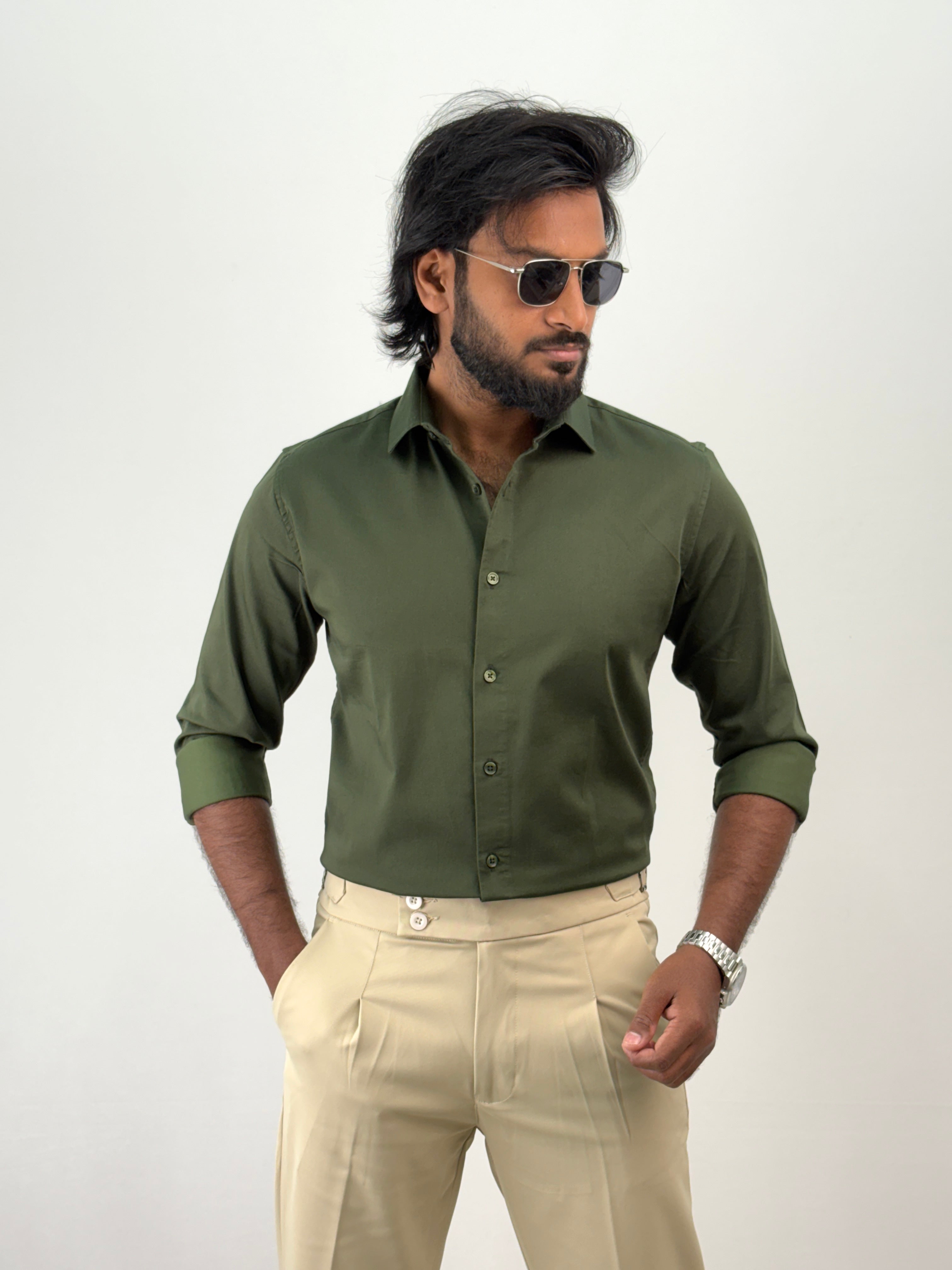 Forest Green Sateen Shirt 1