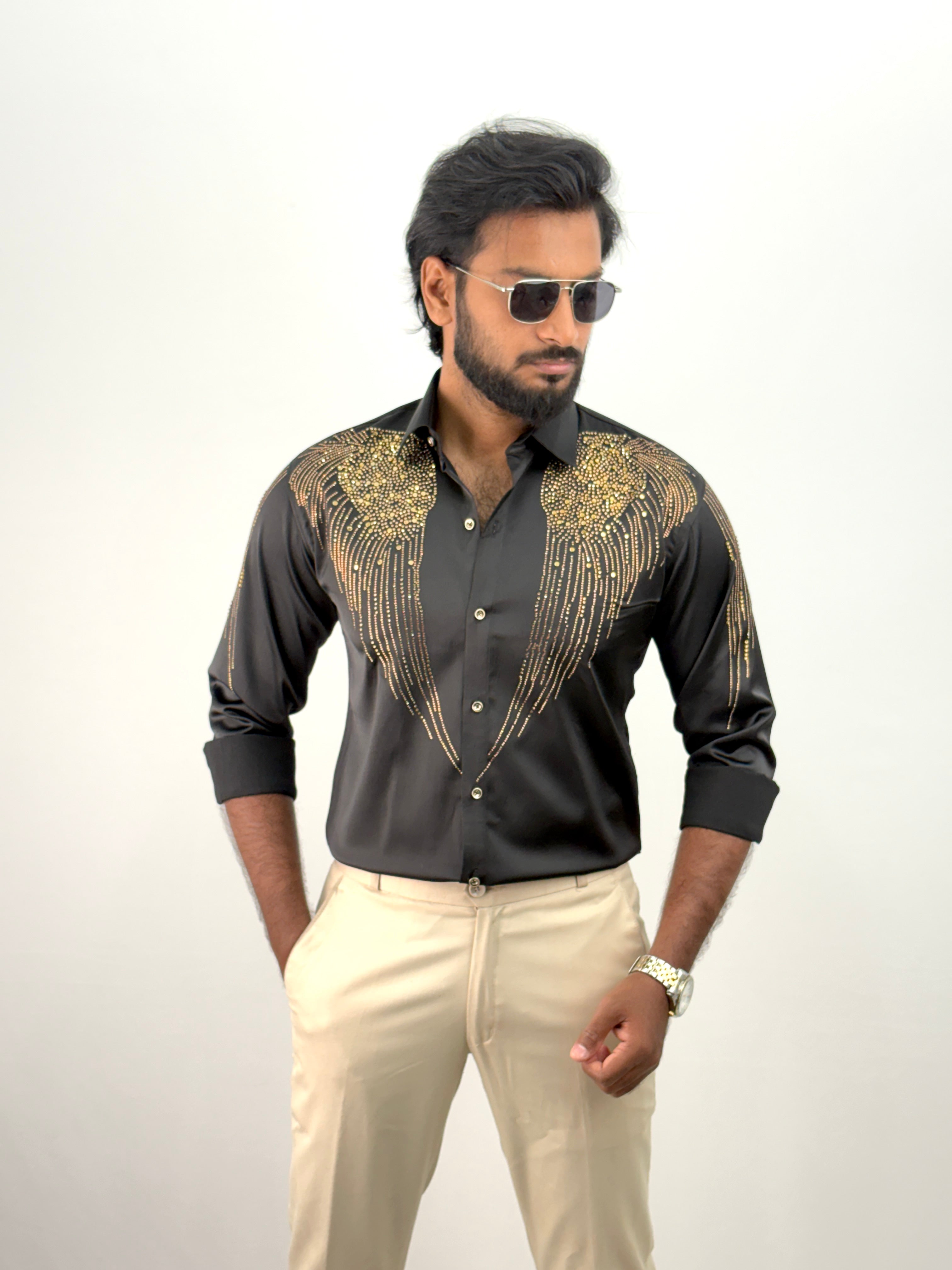 Black Designer Stone Work Shirt 19