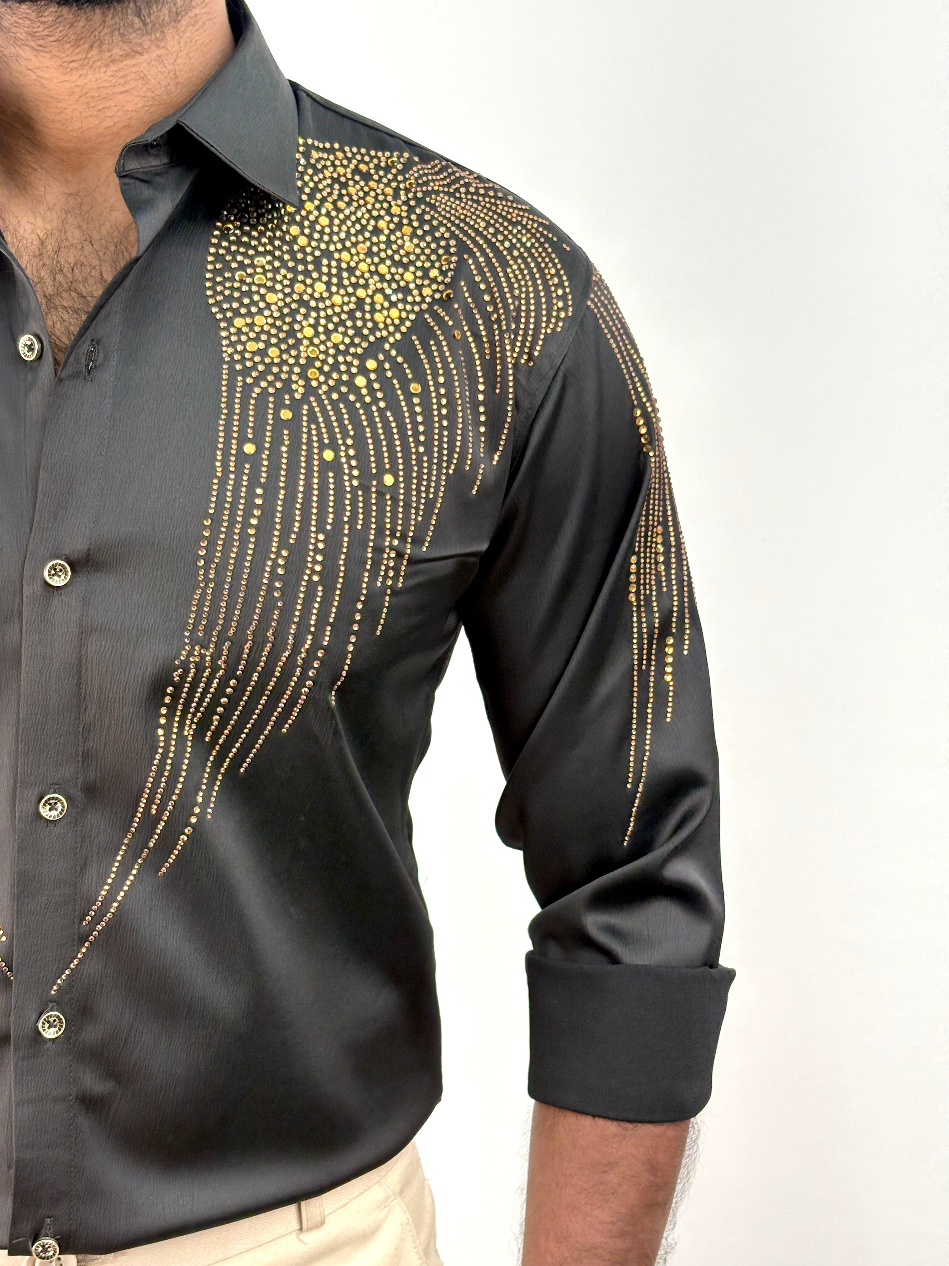 Black Designer Stone Work Shirt 19