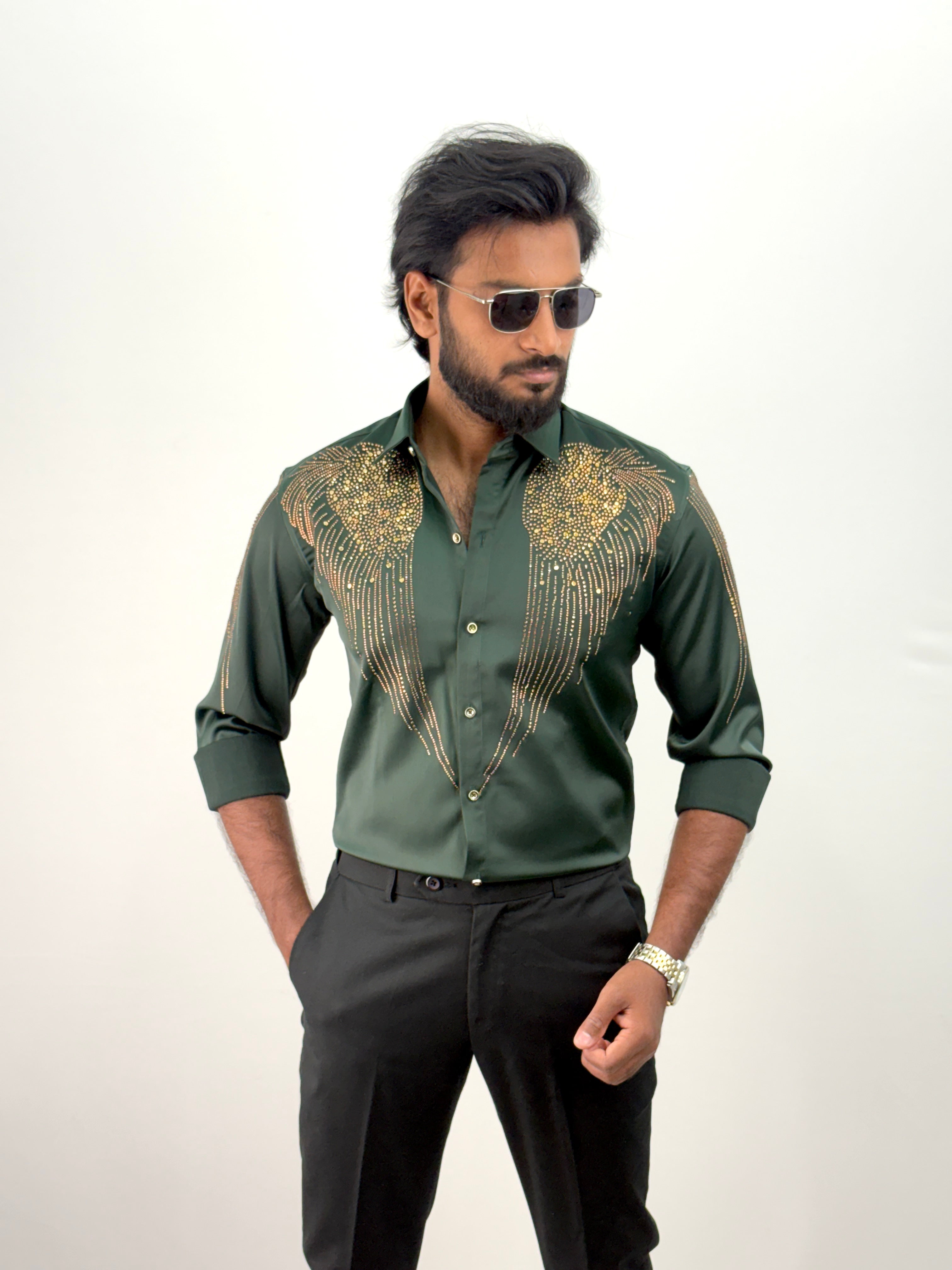 Green Designer Stone Work Shirt 19