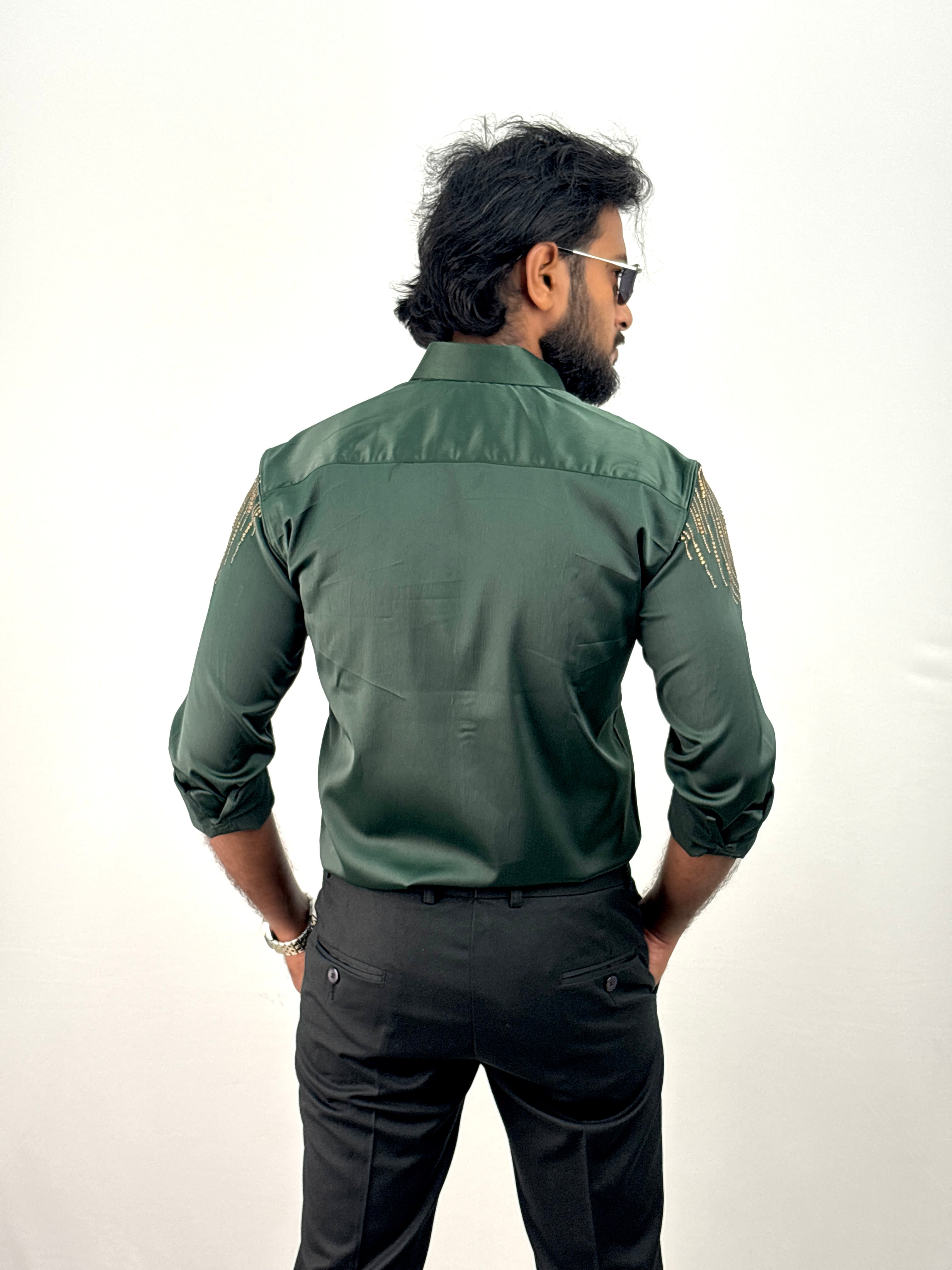 Green Designer Stone Work Shirt 19