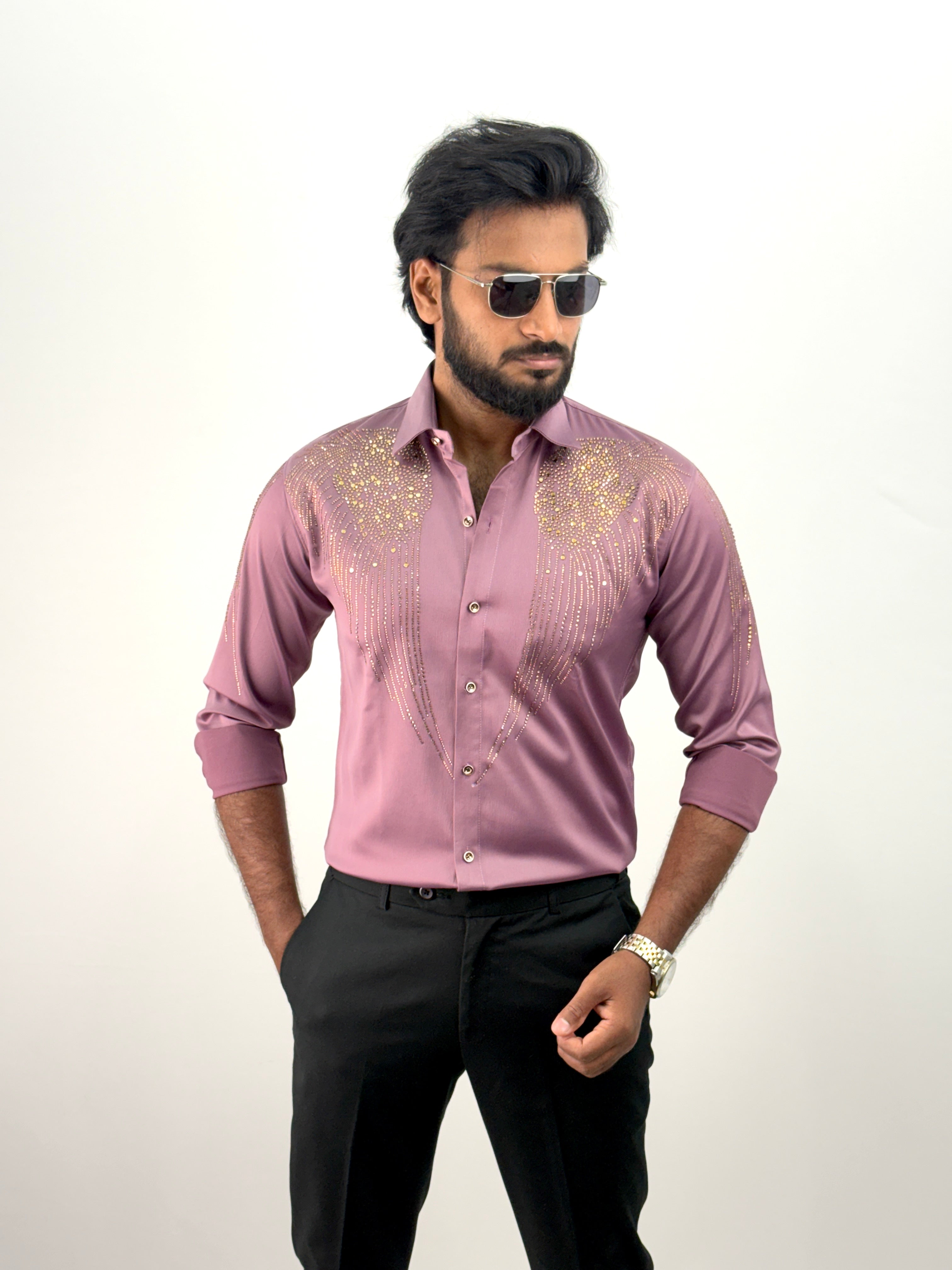 Mauve Designer Stone Work Shirt 19
