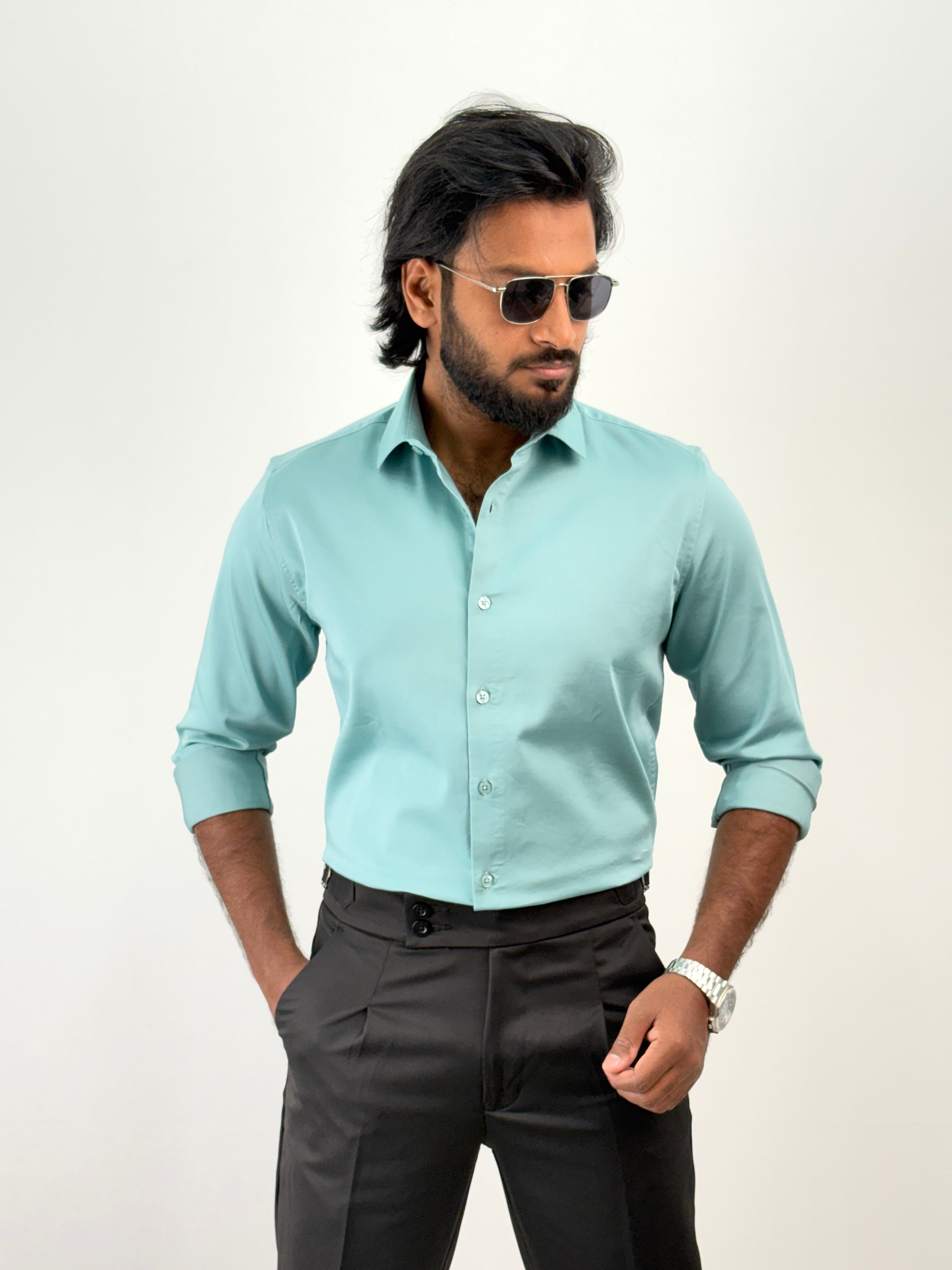 Aqua Sateen Shirt 1
