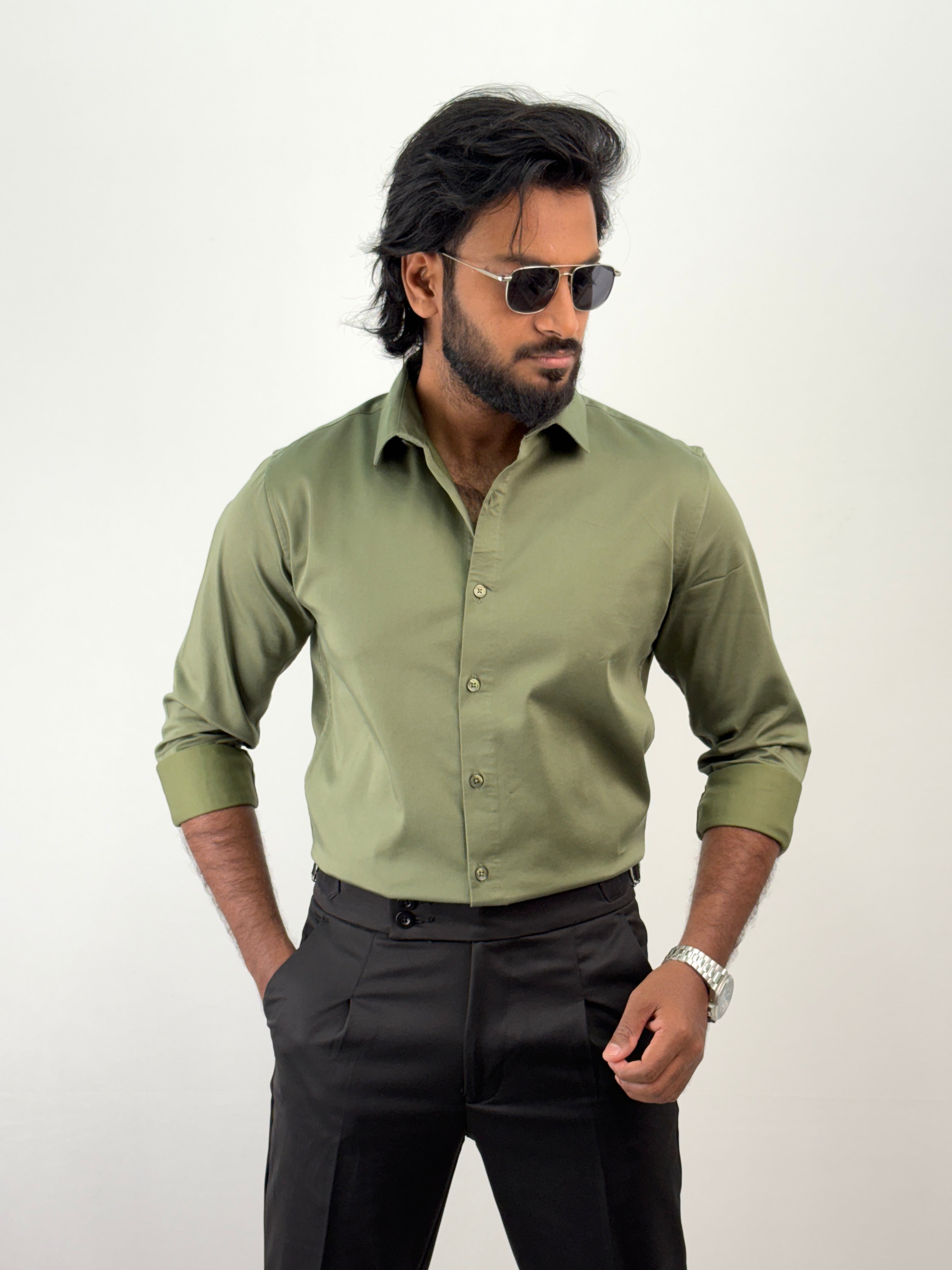 Slate Green Sateen Shirt 1