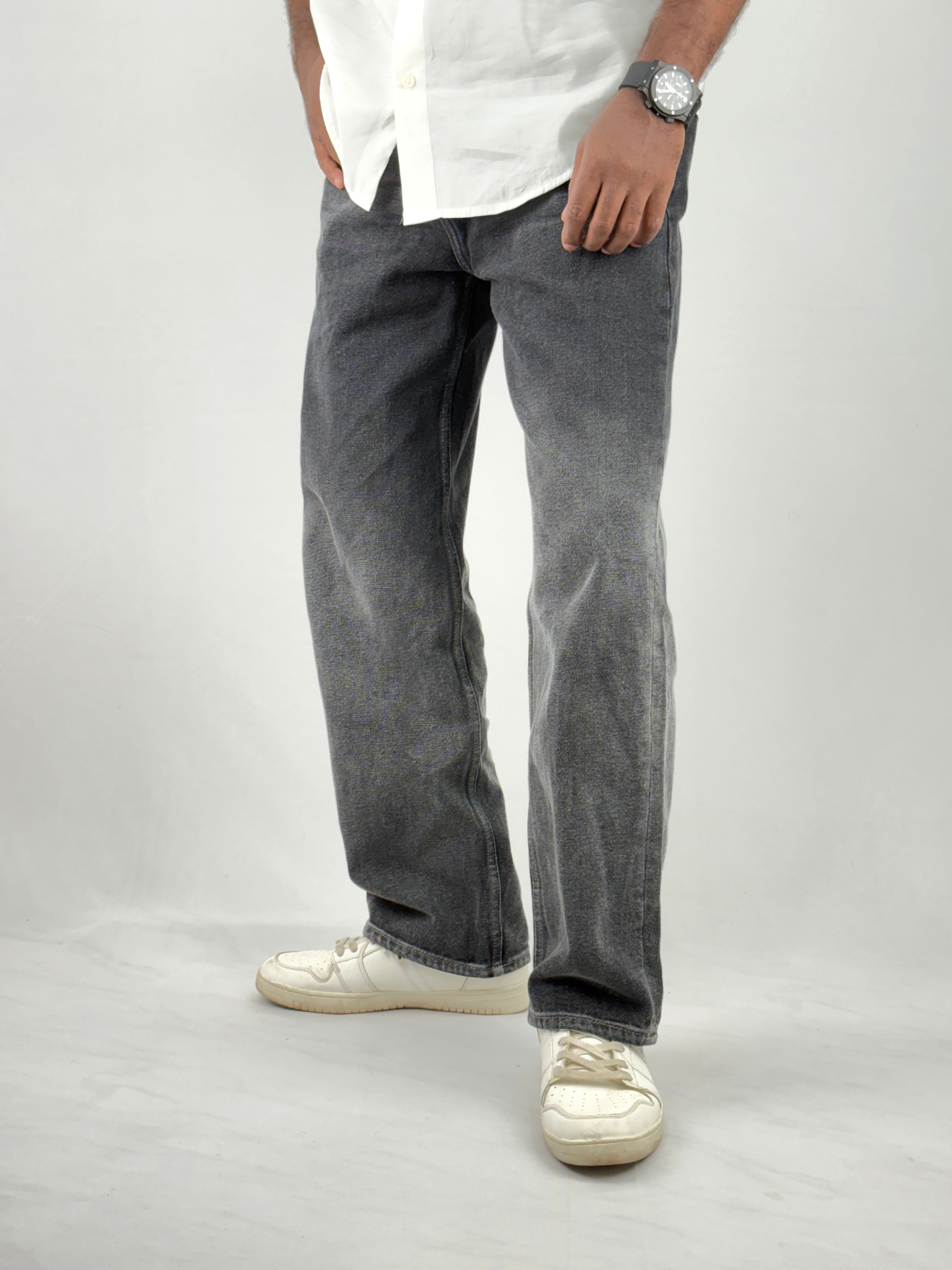 Black Double Shade Baggy Jeans