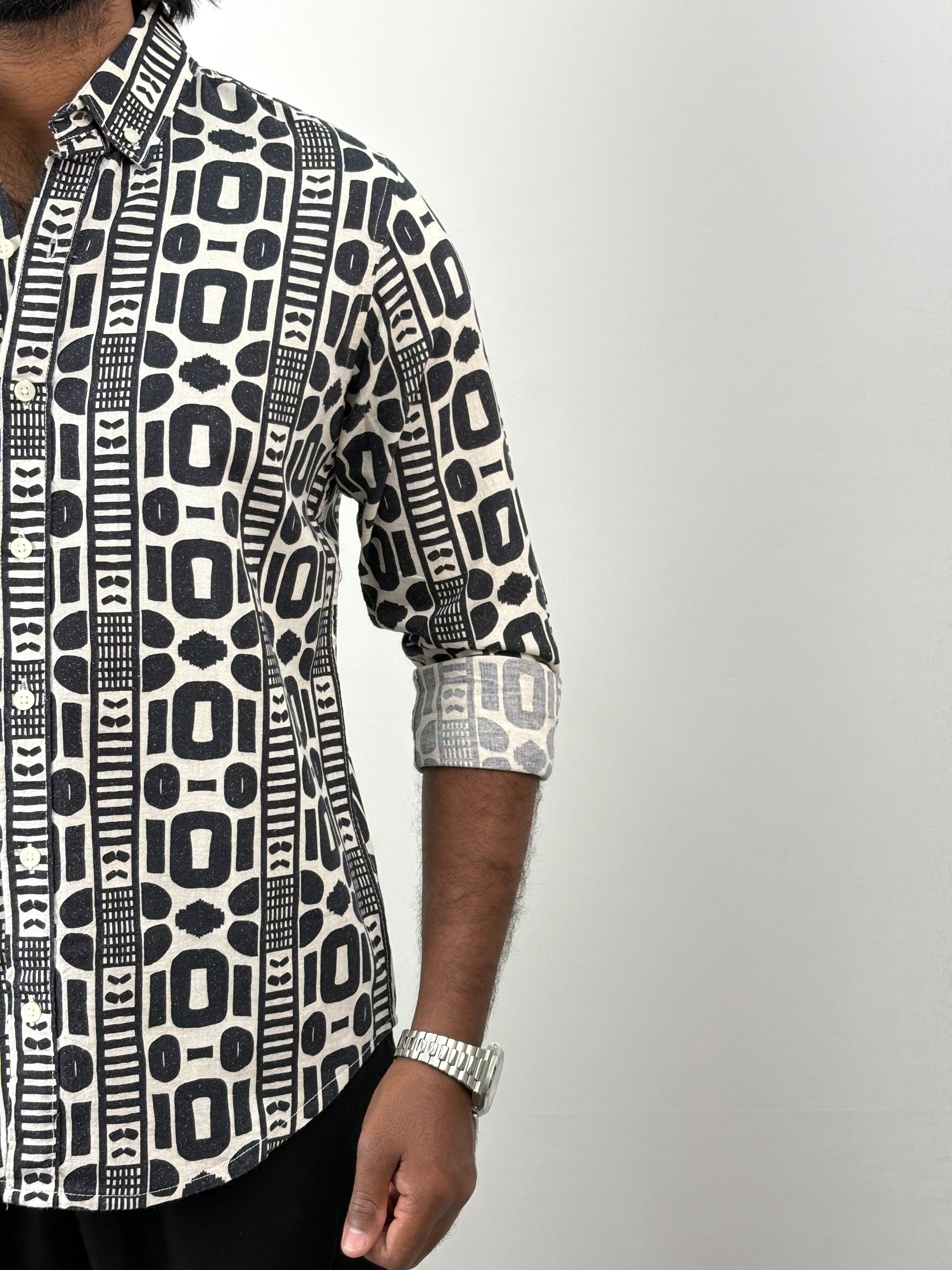Black Linen Printed Shirt