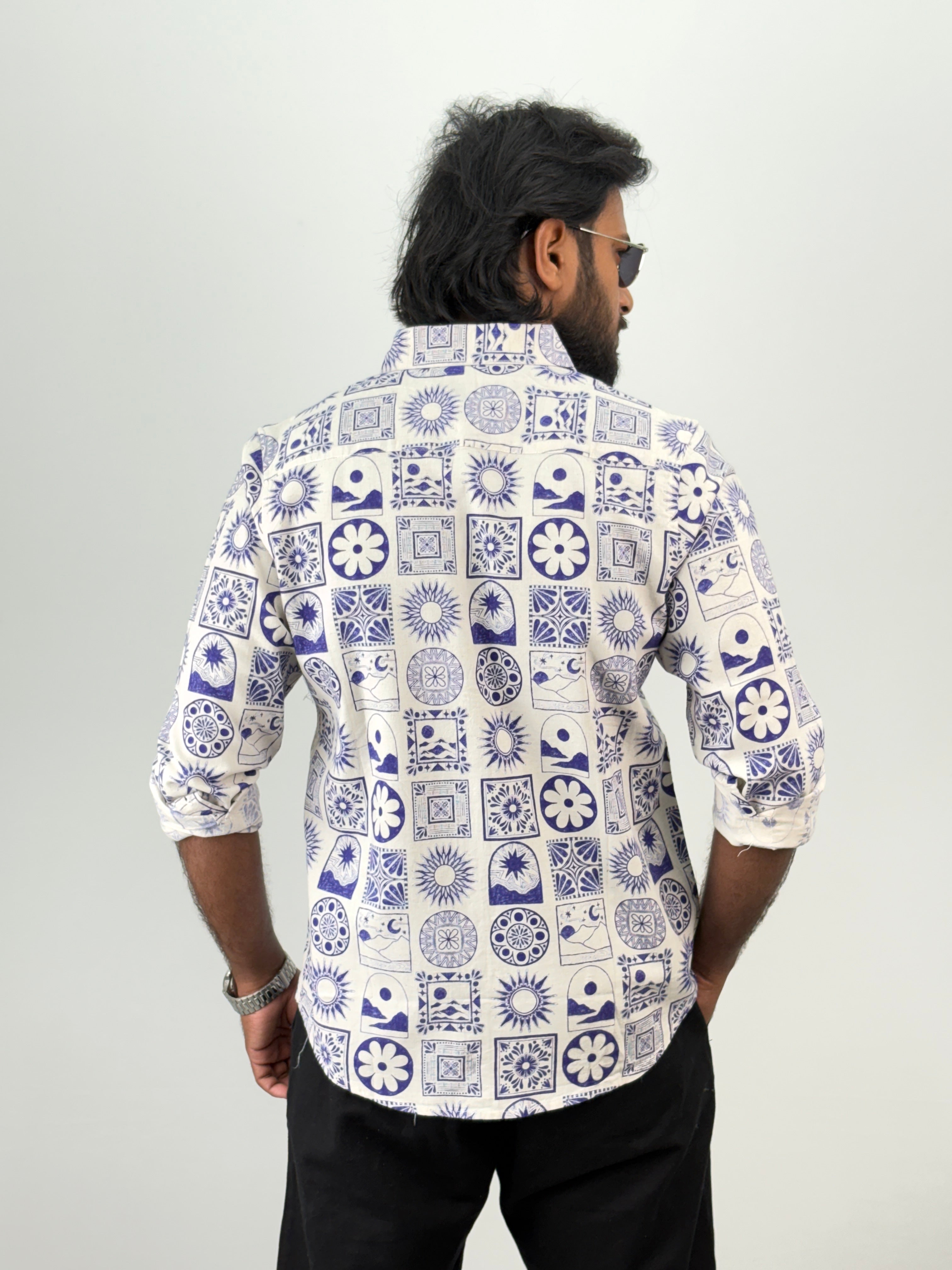 Blue Linen Printed Shirt