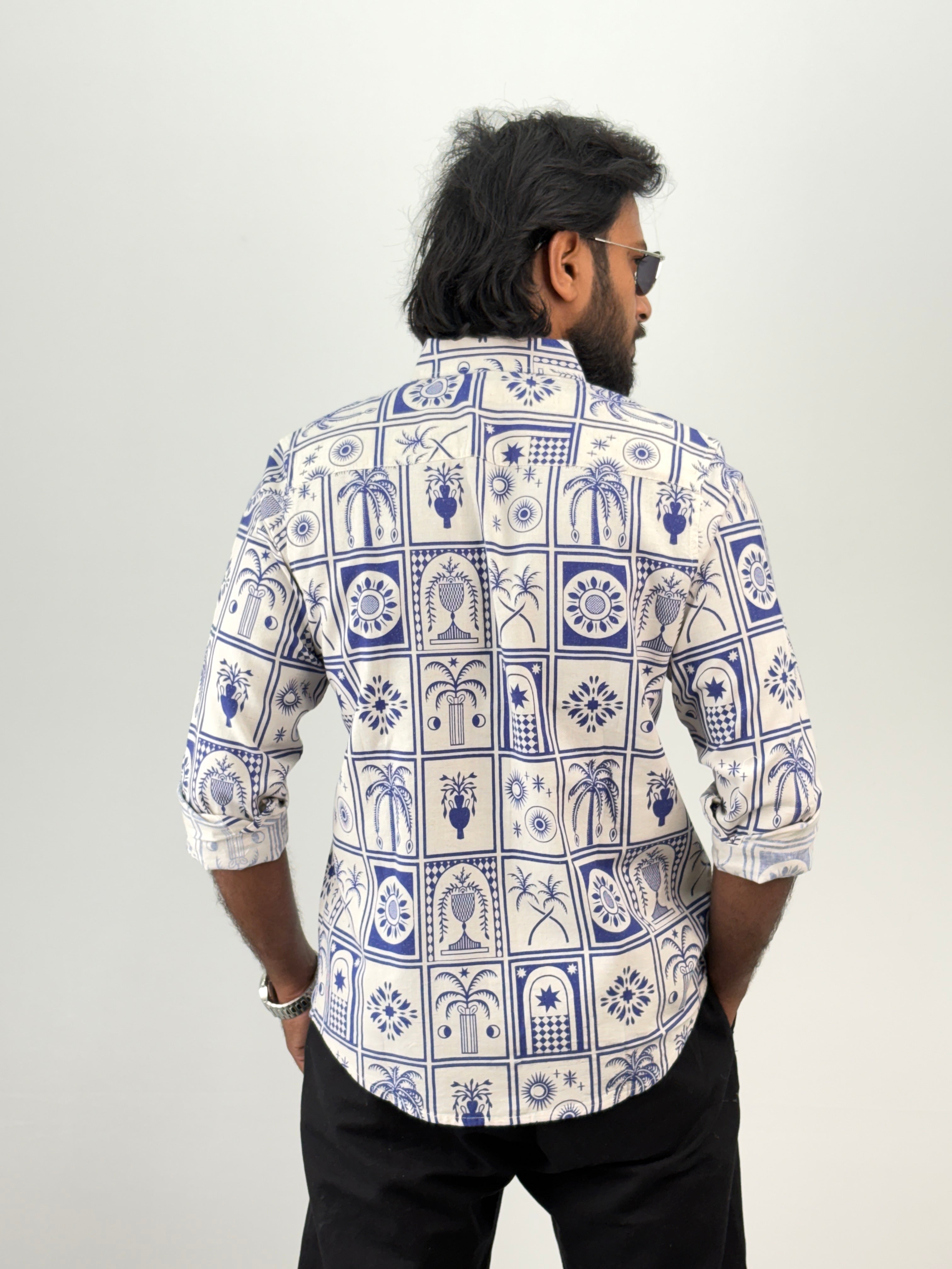 Navy Linen Printed Shirt