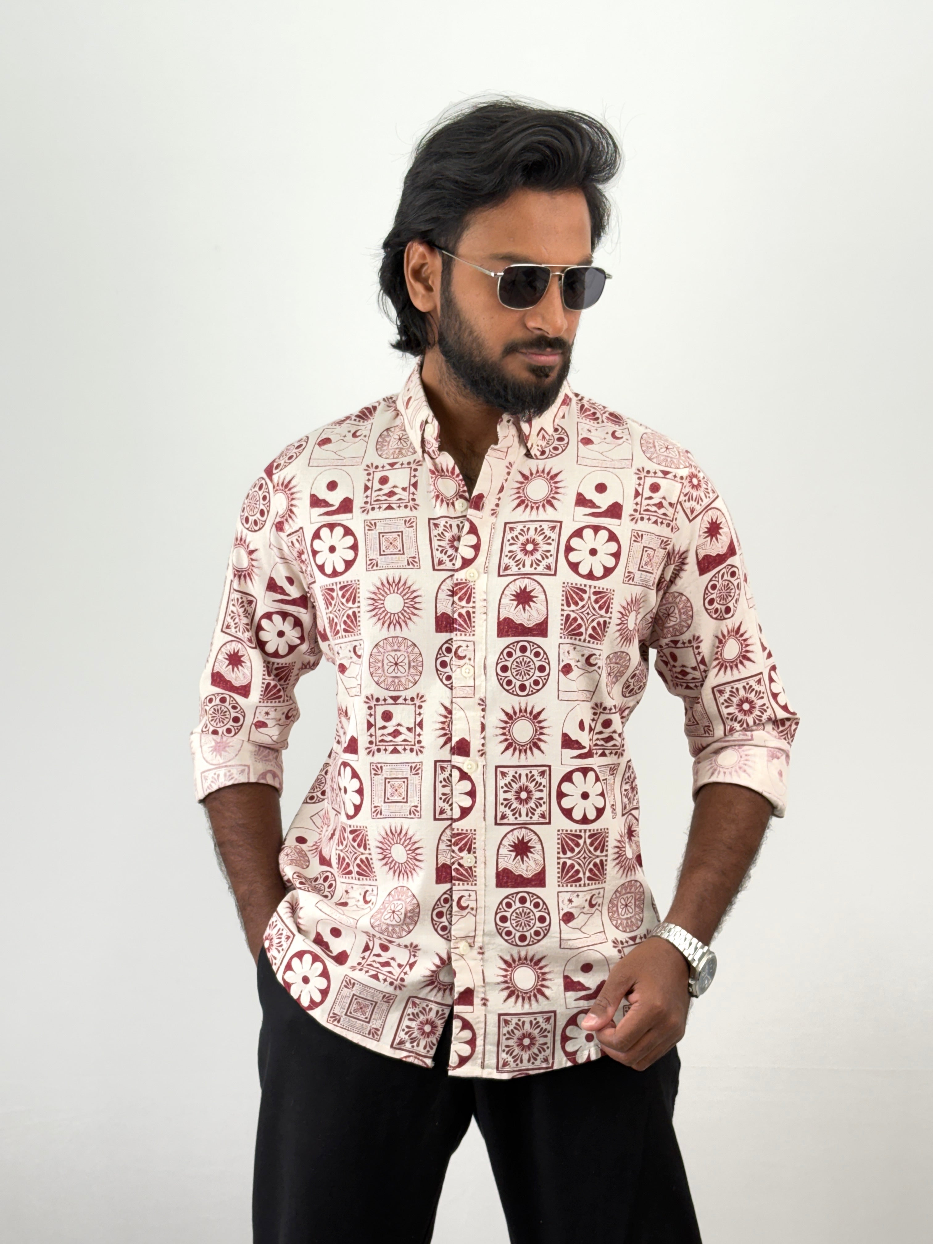 Brown Linen Printed Shirt