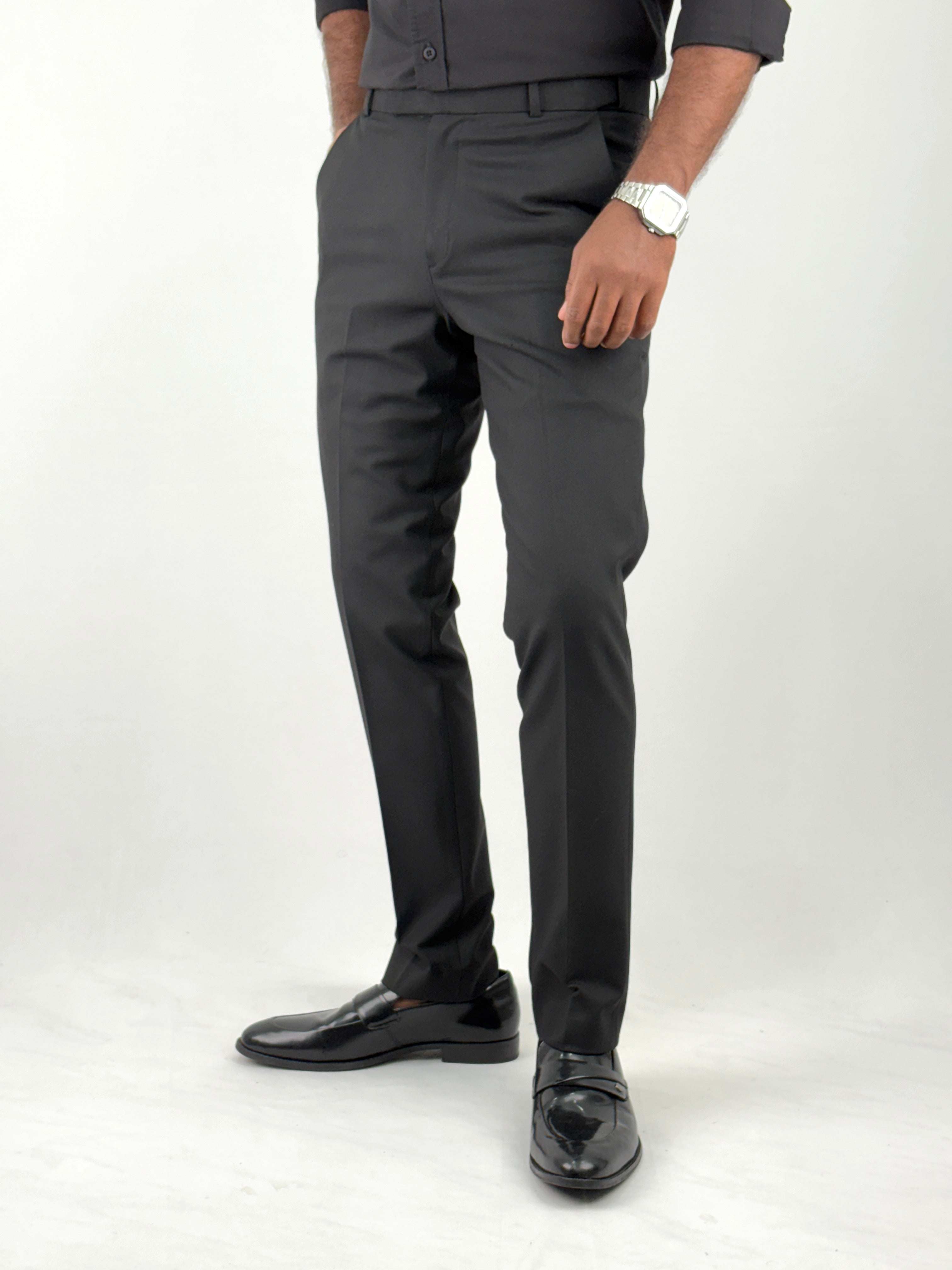 Black Flexible Waist Formal Pants
