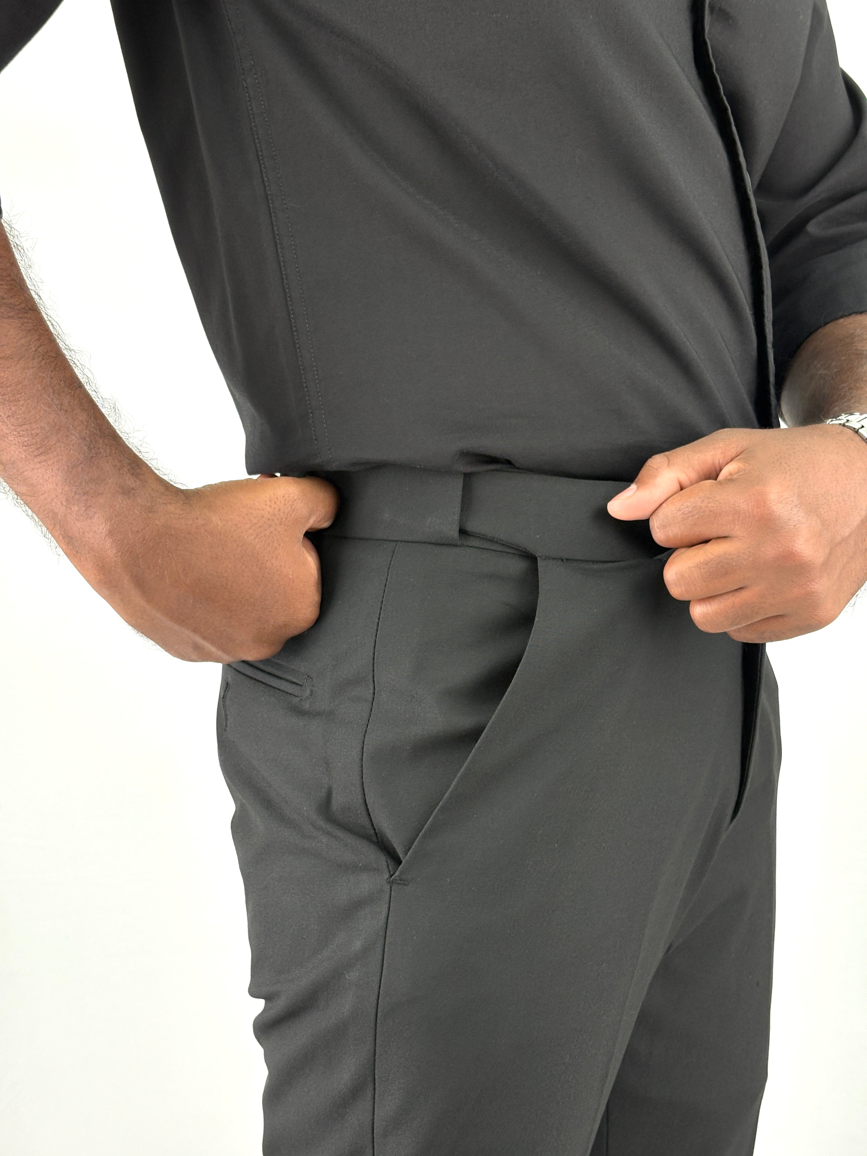 Black Flexible Waist Formal Pants