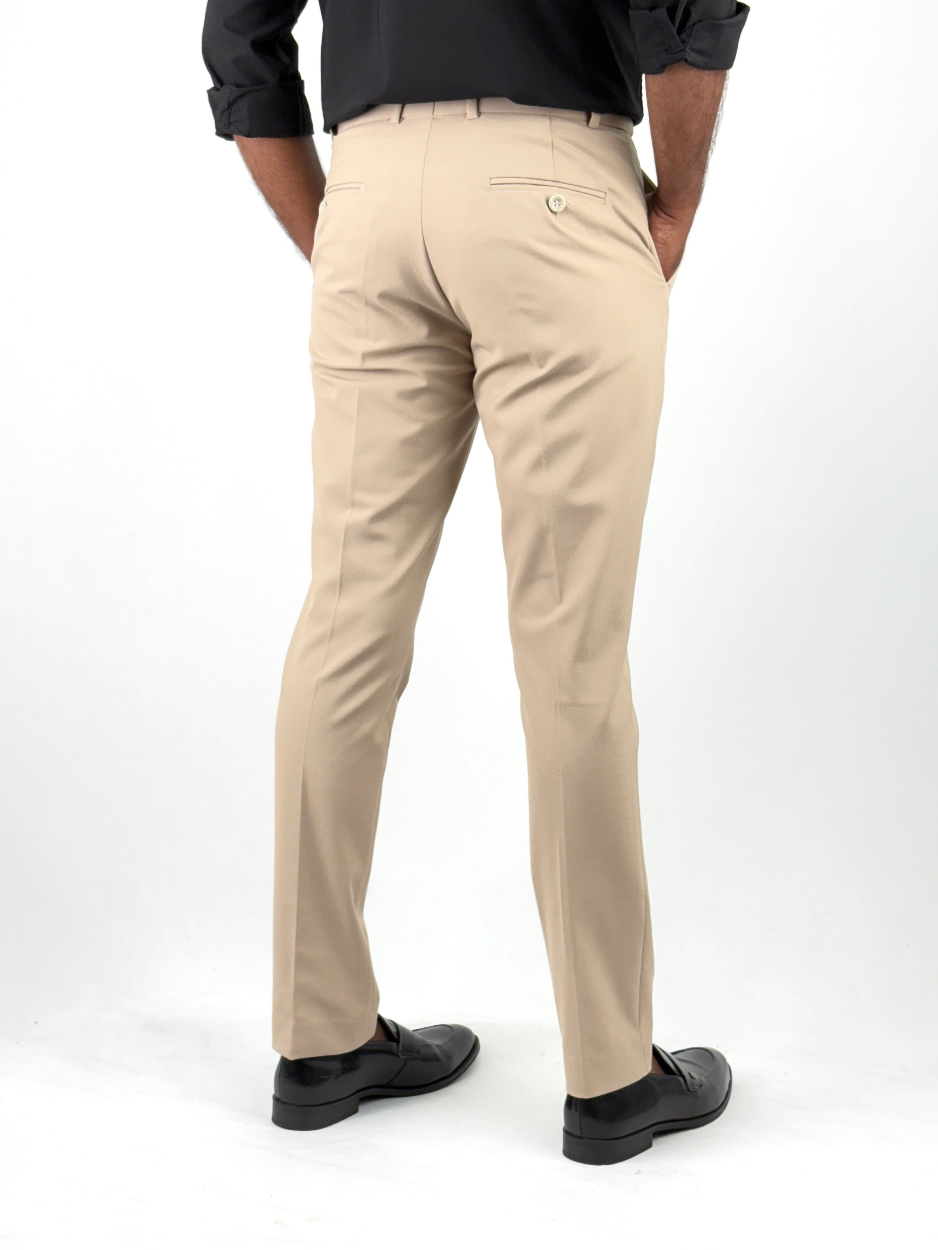 Beige Flexible Waist Formal Pants
