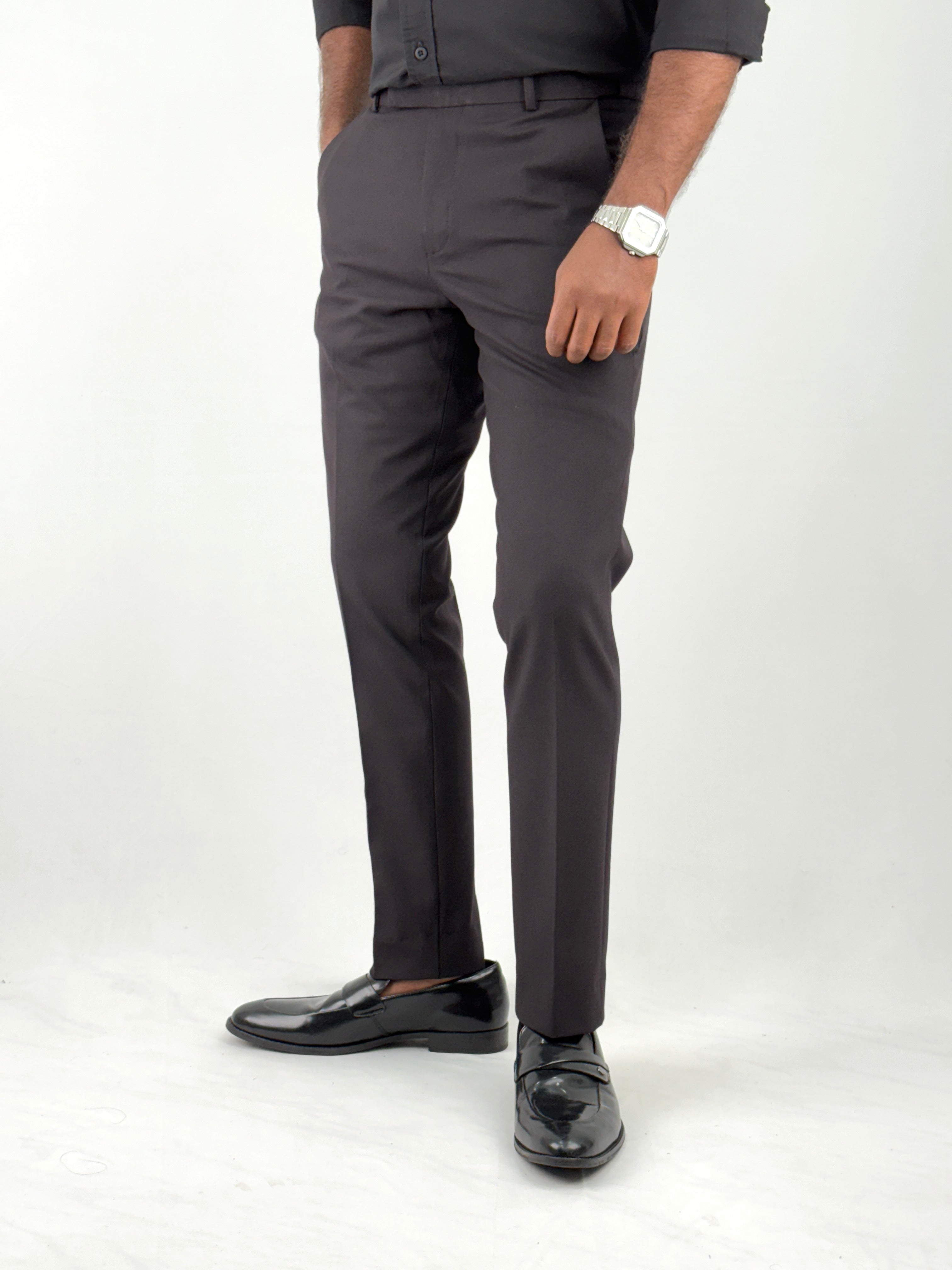 Wine Flexible Waist Formal Pants
