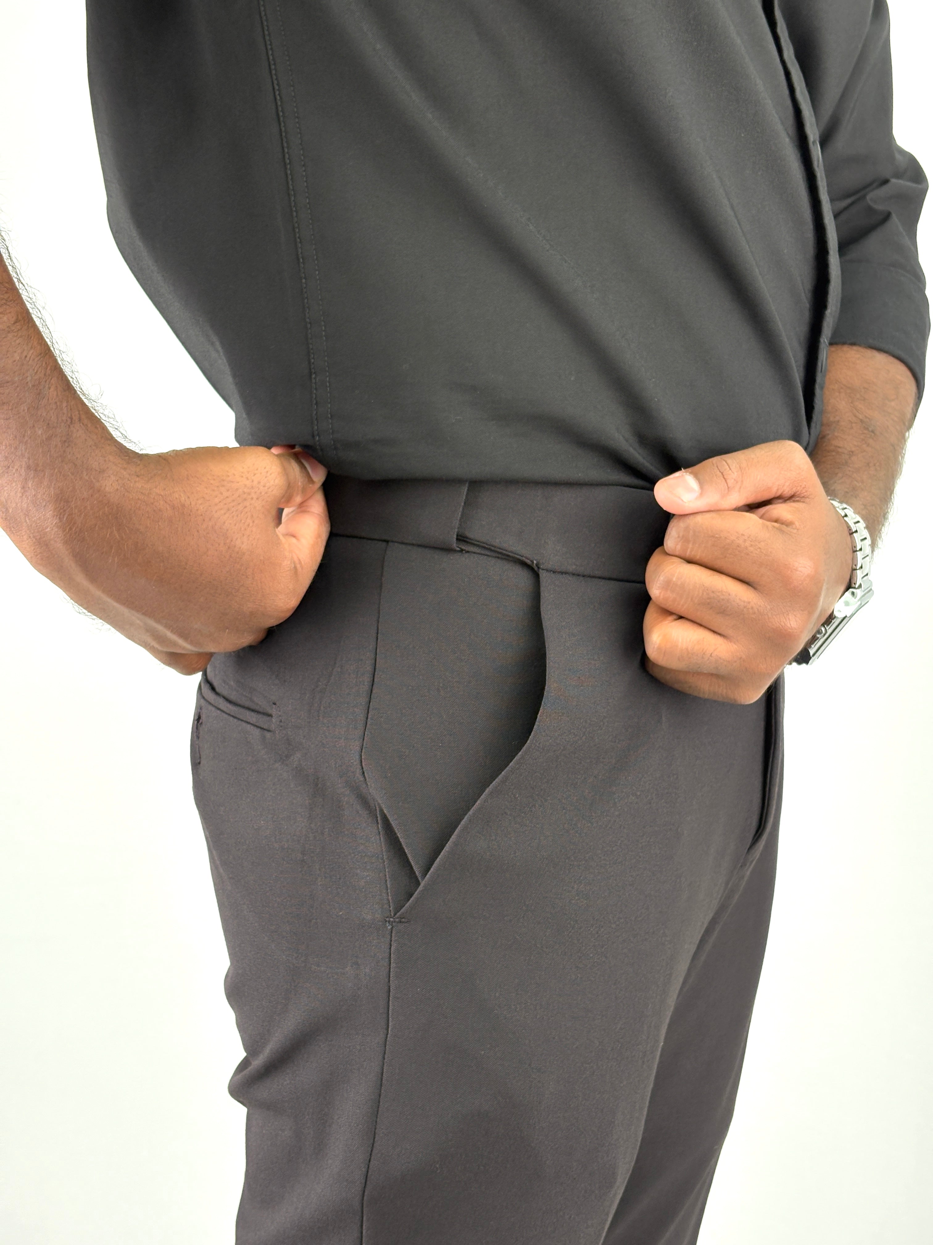 Wine Flexible Waist Formal Pants