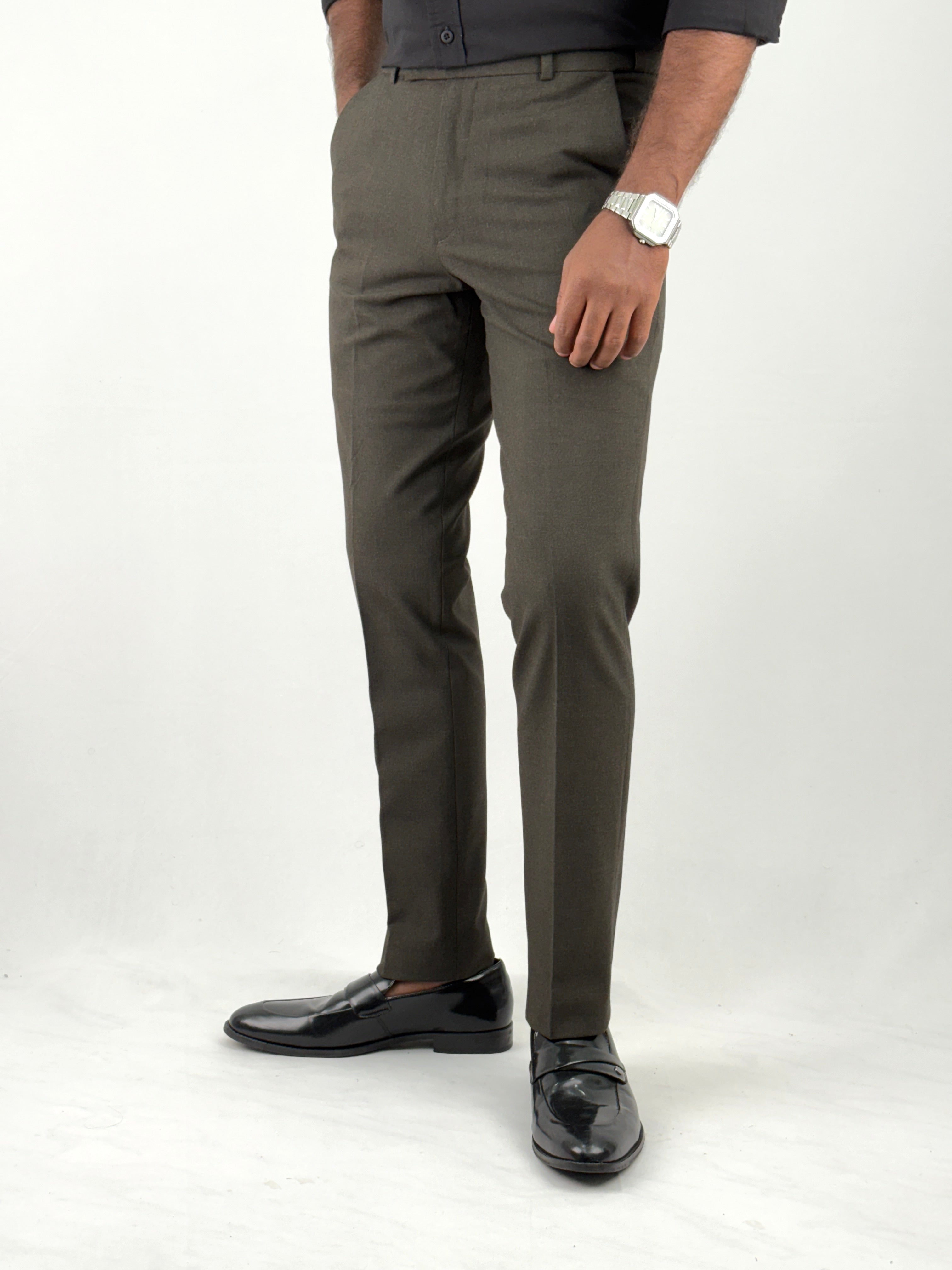 Dark Olive Flexible Waist Formal Pants