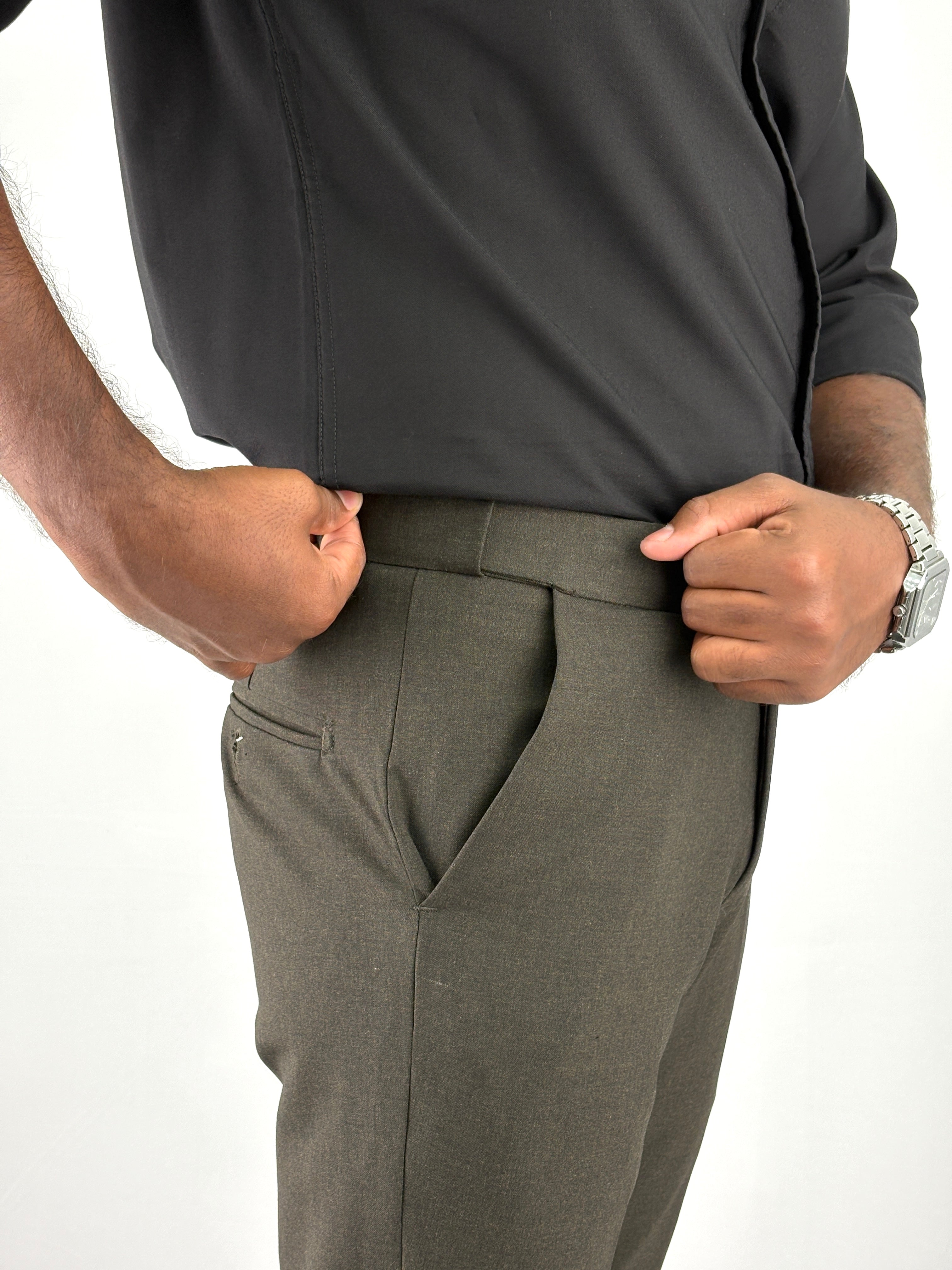 Dark Olive Flexible Waist Formal Pants