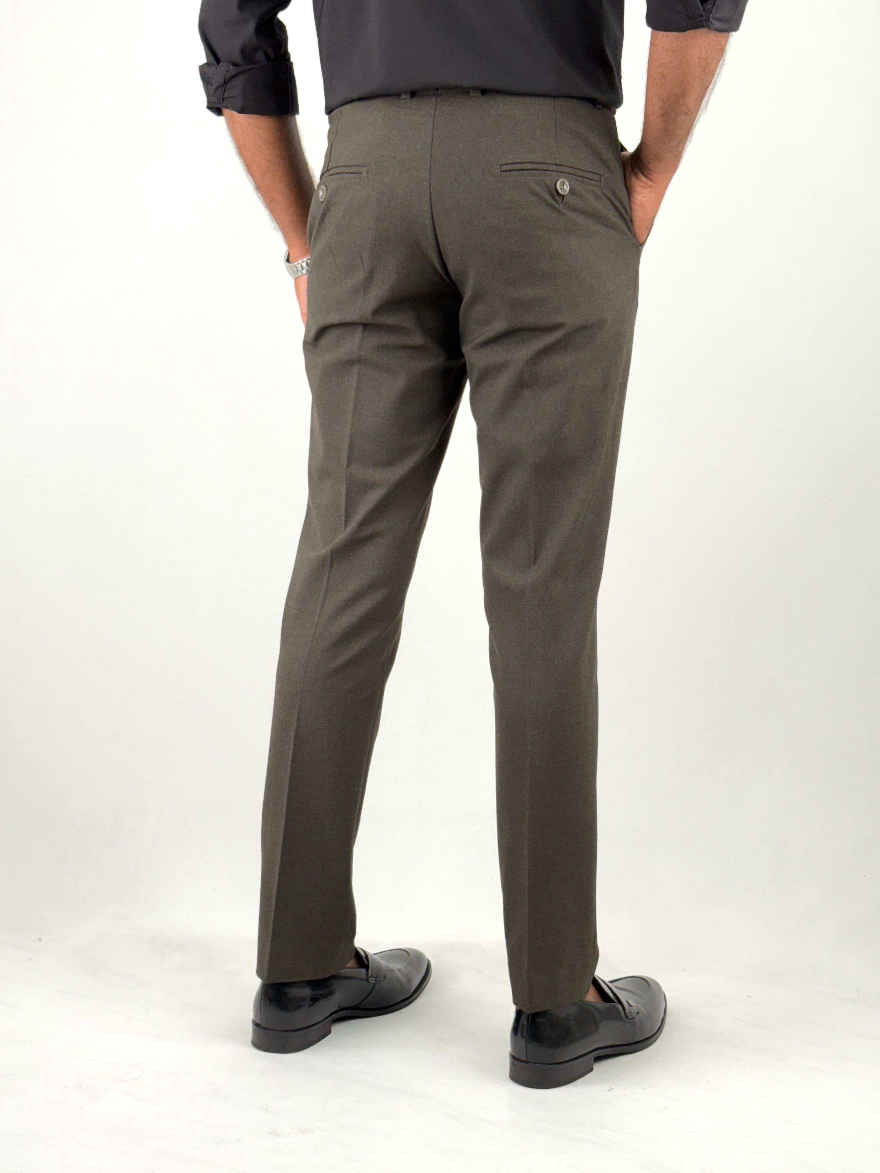 Dark Olive Flexible Waist Formal Pants