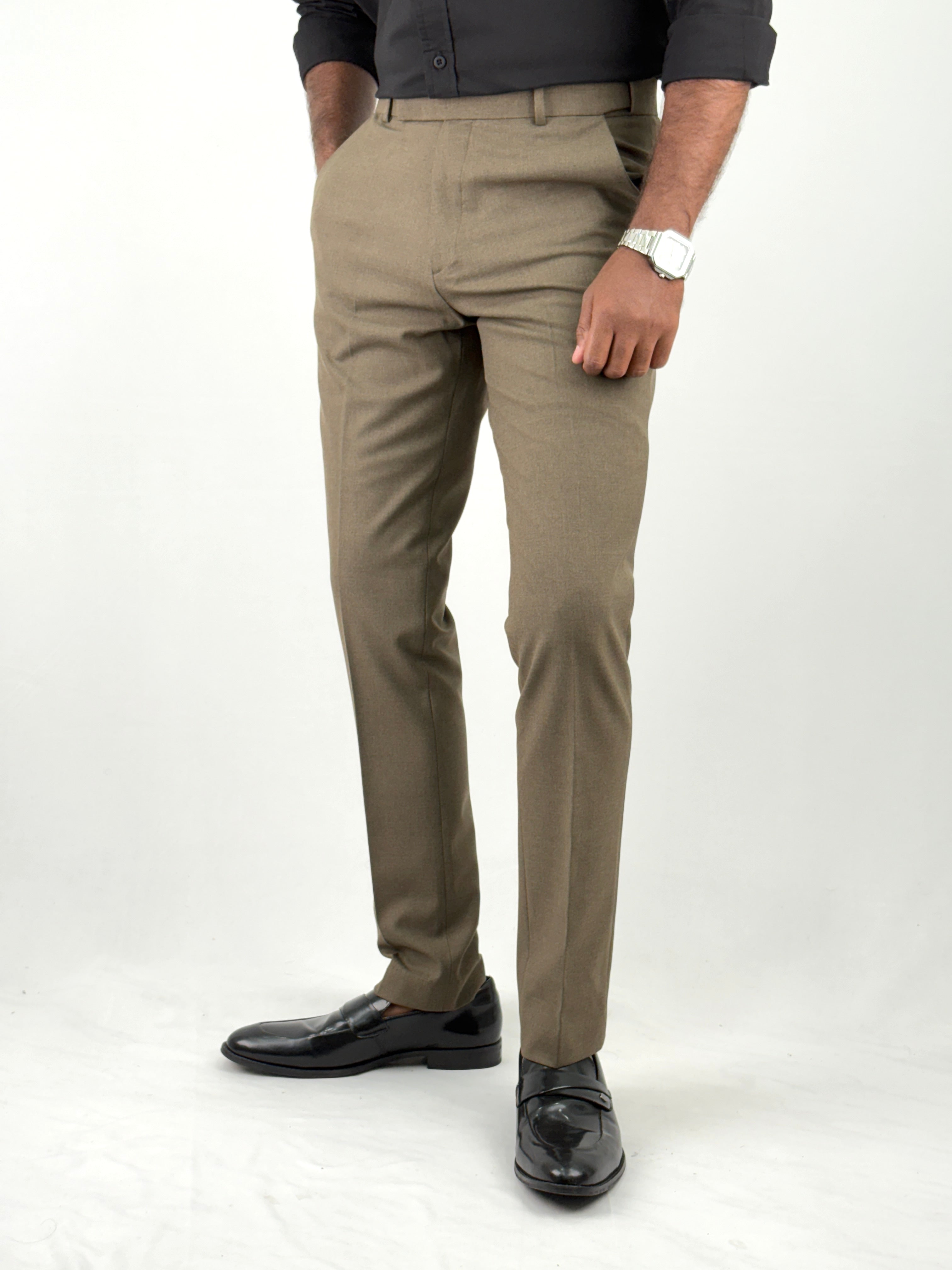 Coffee Brown Flexible Waist Formal Pants